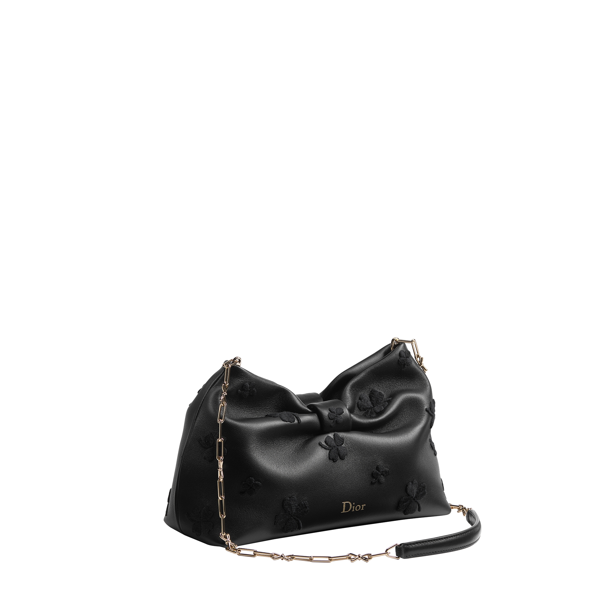 Small Dior Bow Bag Black Dior Clover Embroidered Lambskin E03