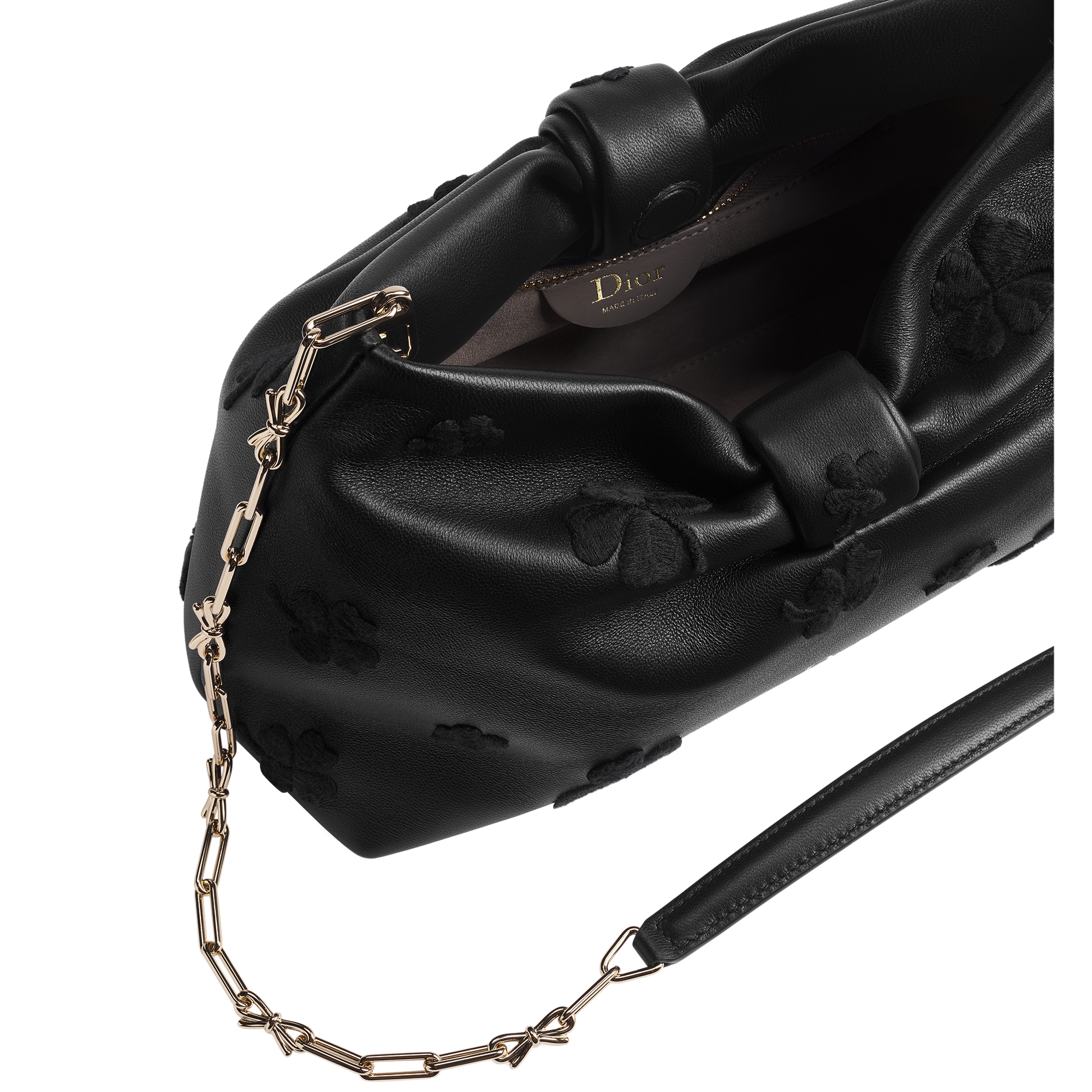 Small Dior Bow Bag Black Dior Clover Embroidered Lambskin E06