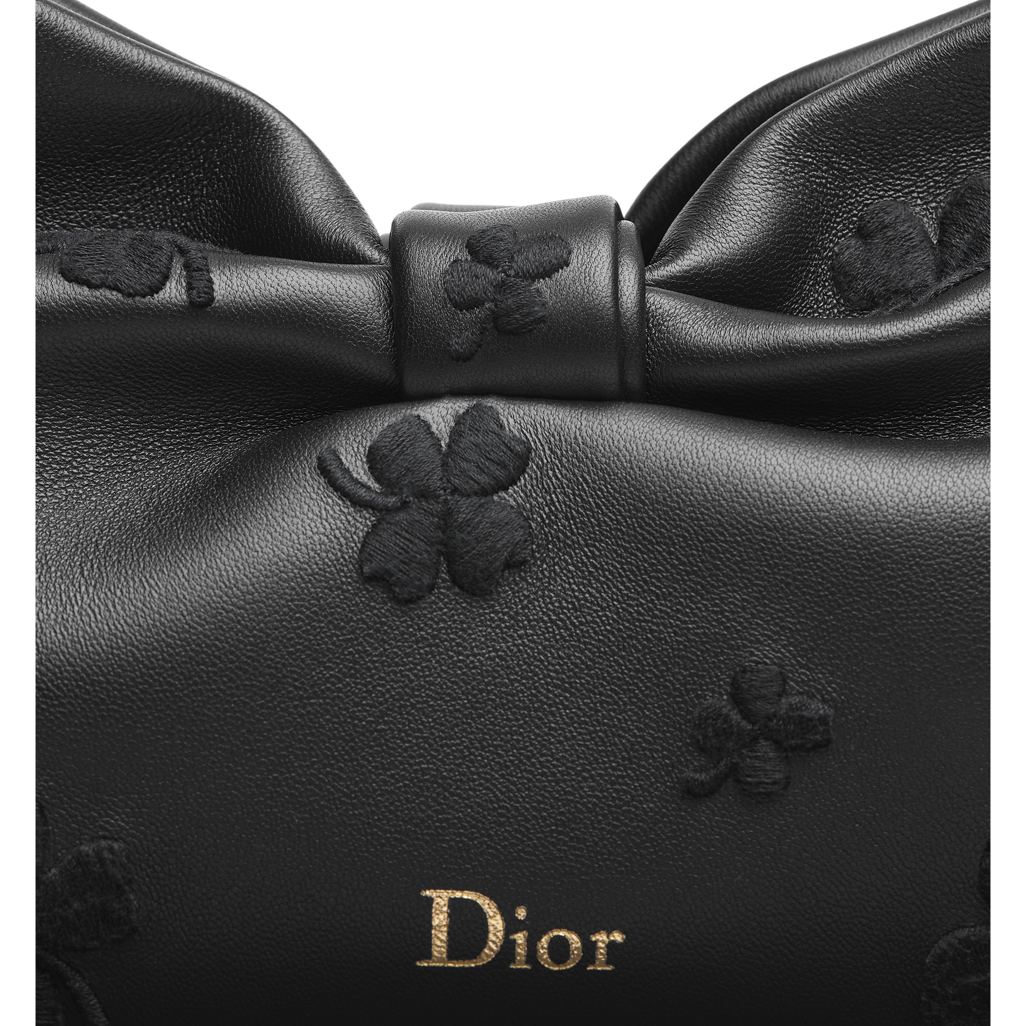 Small Dior Bow Bag Black Dior Clover Embroidered Lambskin E09