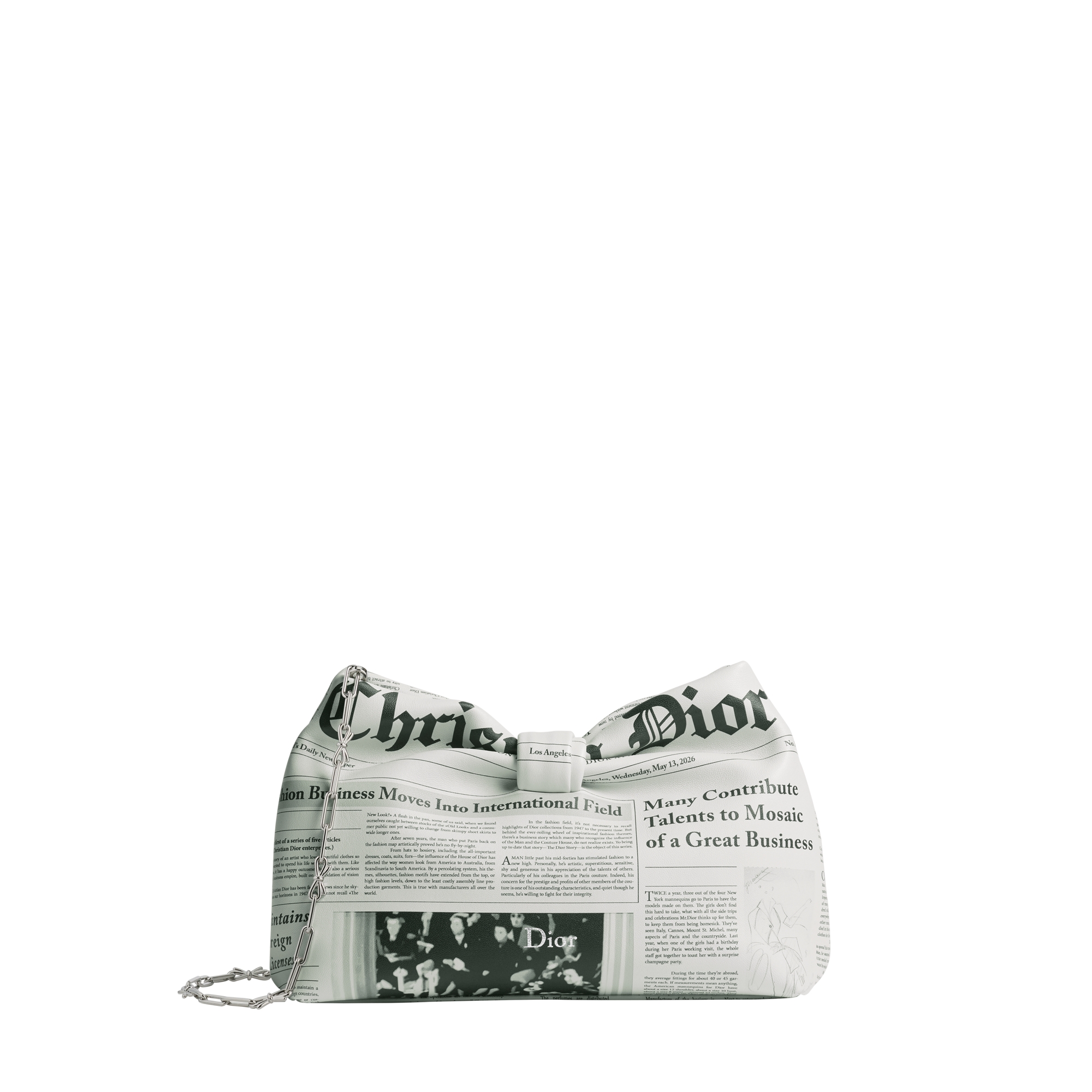 Small Dior Bow Bag White and Black Newspaper Printed Lambskin E01