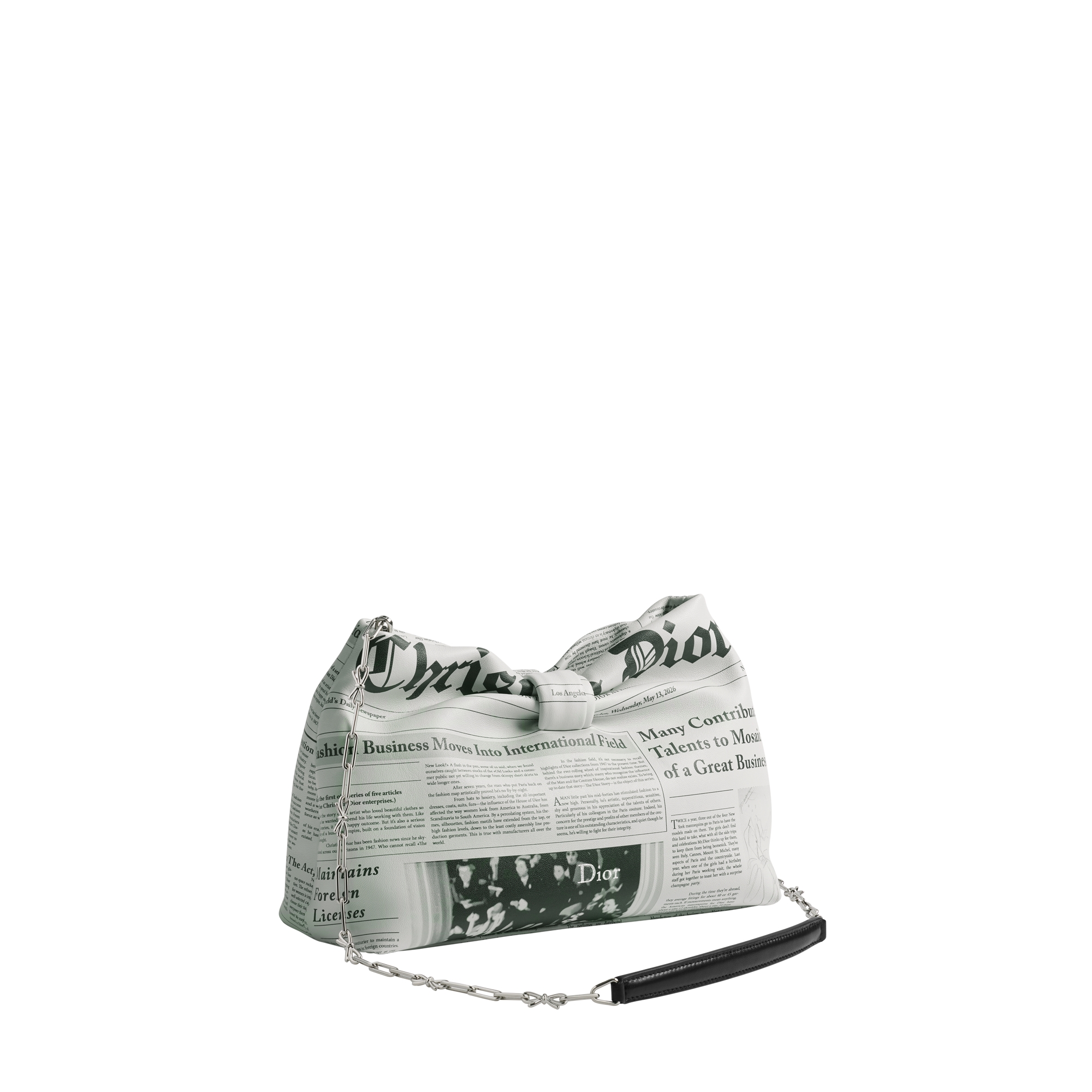 Small Dior Bow Bag White and Black Newspaper Printed Lambskin E03