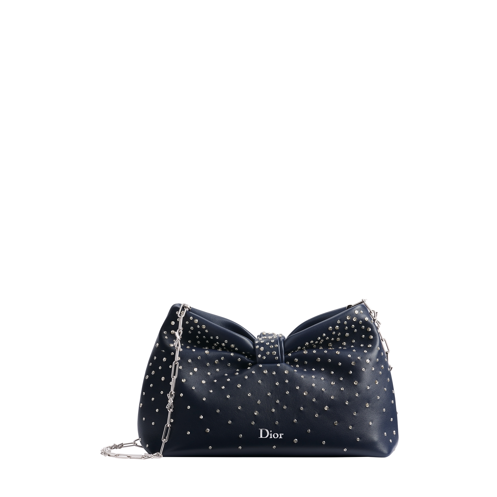 DiorAlps Small Dior Bow Bag Deep Blue Dior Galaxy Lambskin Embroidered with Silver-Tone Strass E01