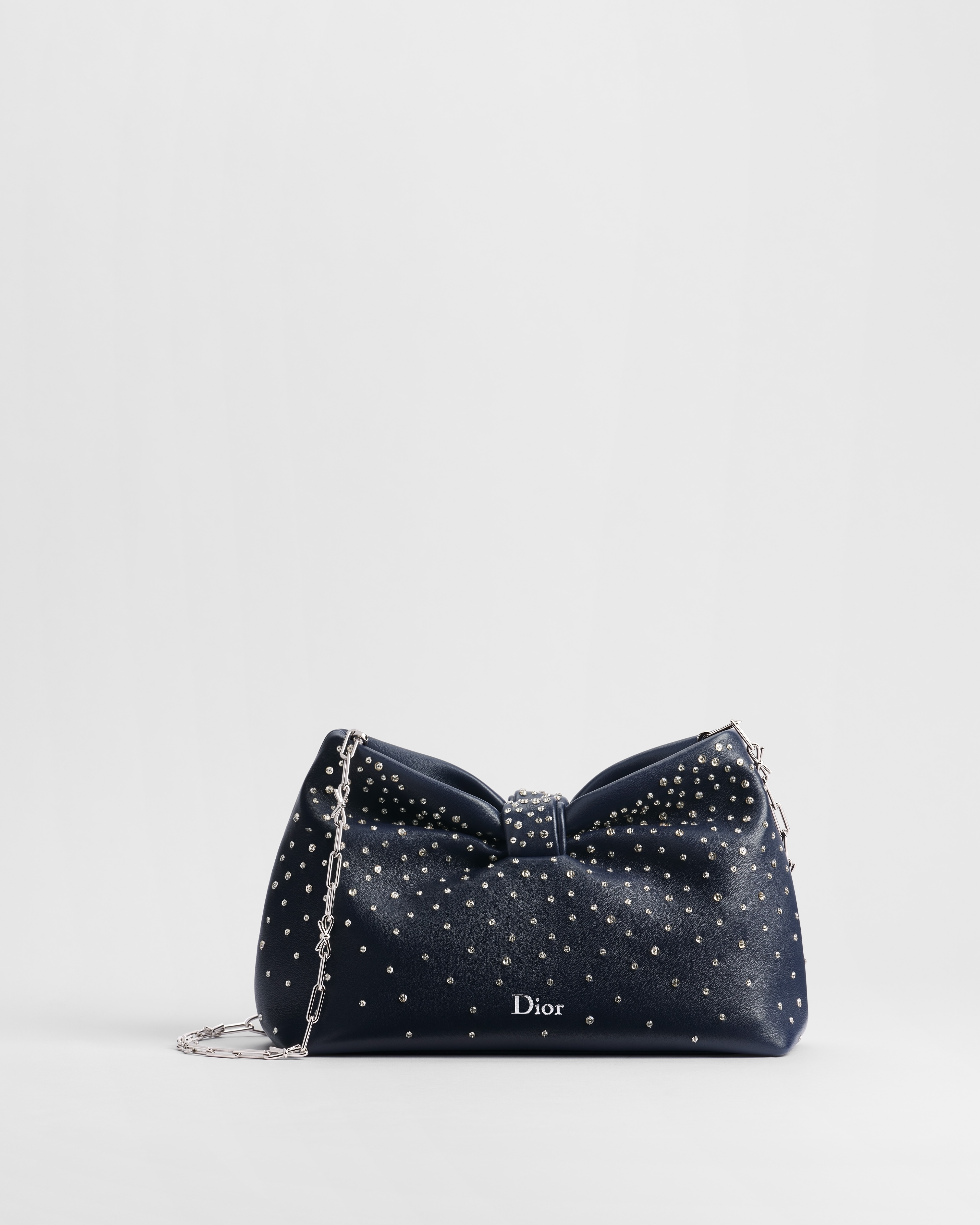 Sac Dior Bow Small DiorAlps Cuir d'agneau Dior Galaxy bleu foncé brodé de strass argentés E01