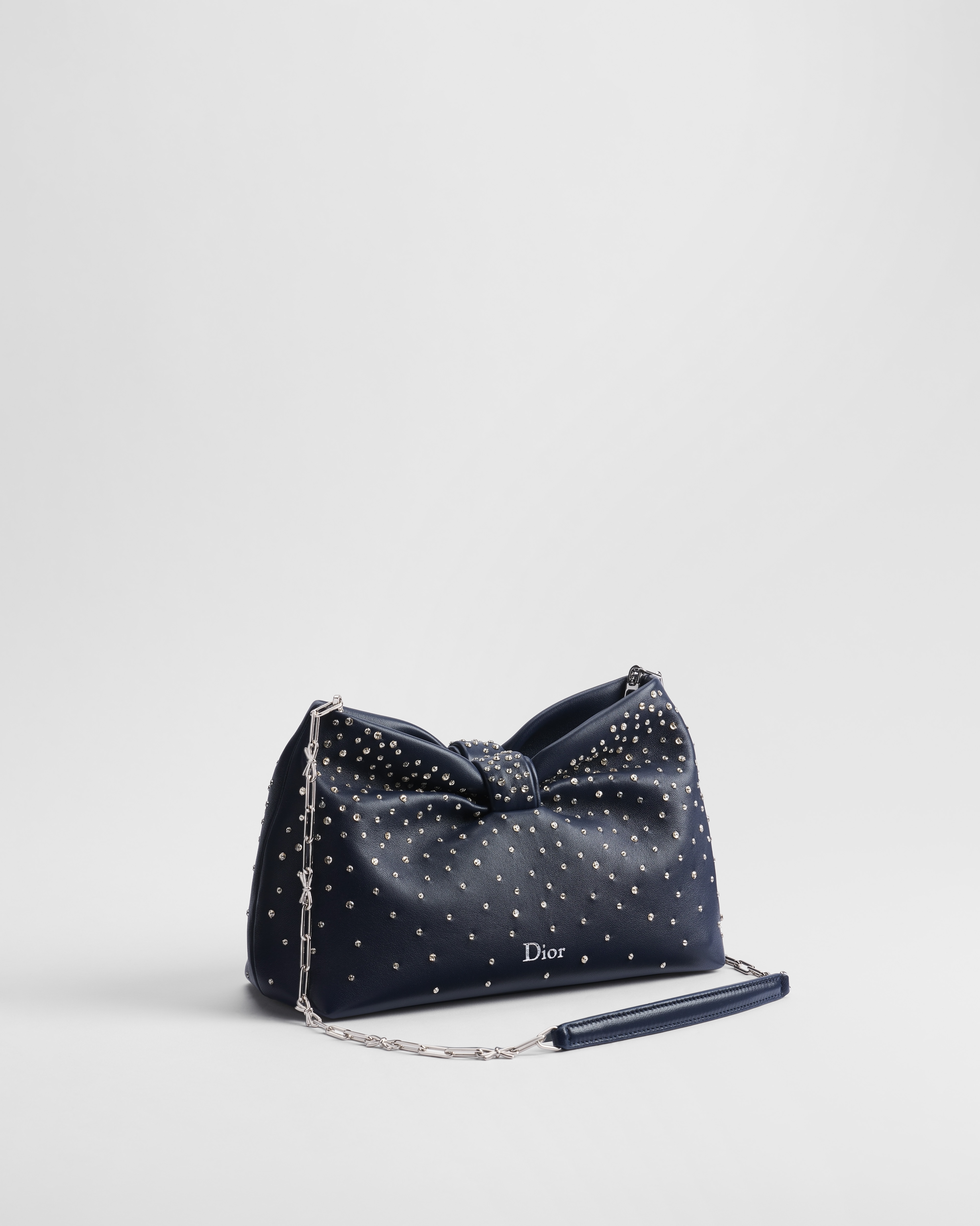 DiorAlps Small Dior Bow Bag Deep Blue Dior Galaxy Lambskin Embroidered with Silver-Tone Strass E03