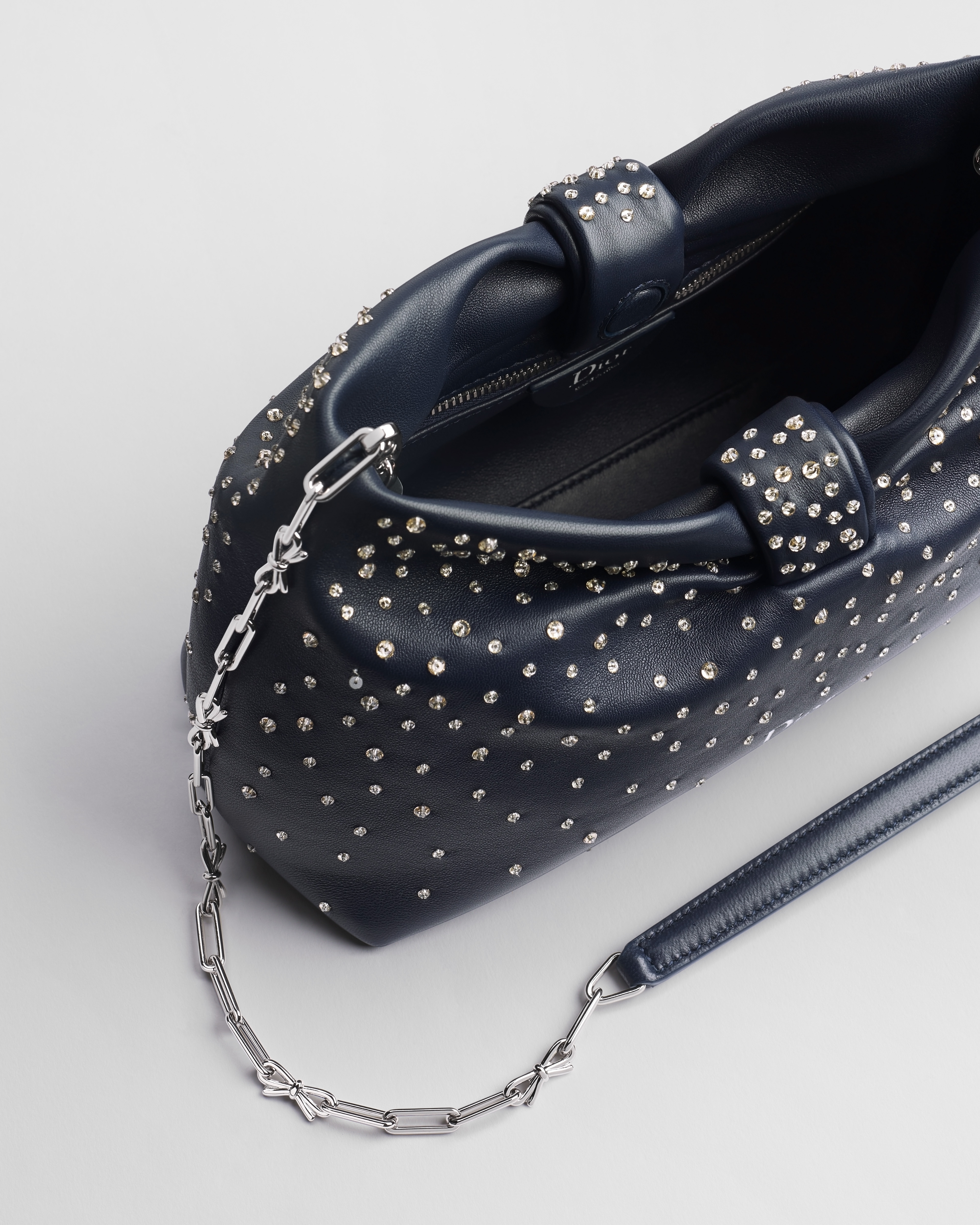 DiorAlps Small Dior Bow Bag Deep Blue Dior Galaxy Lambskin Embroidered with Silver-Tone Strass E06