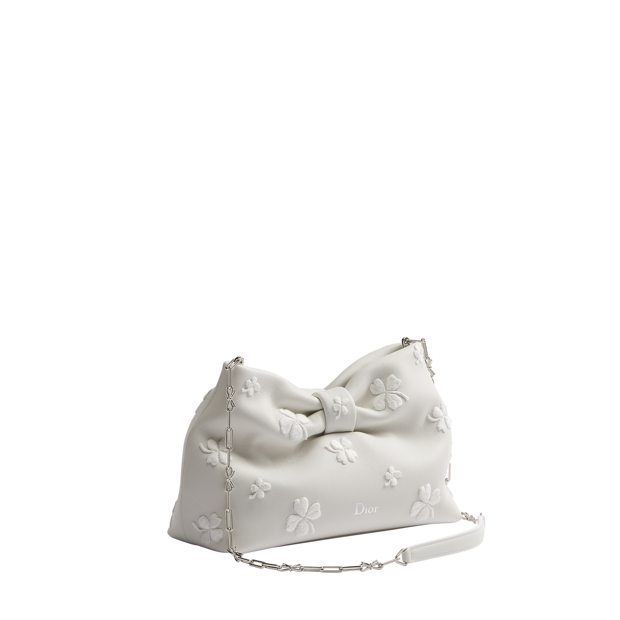 Small Dior Bow Bag White Dior Clover Embroidered Lambskin E03