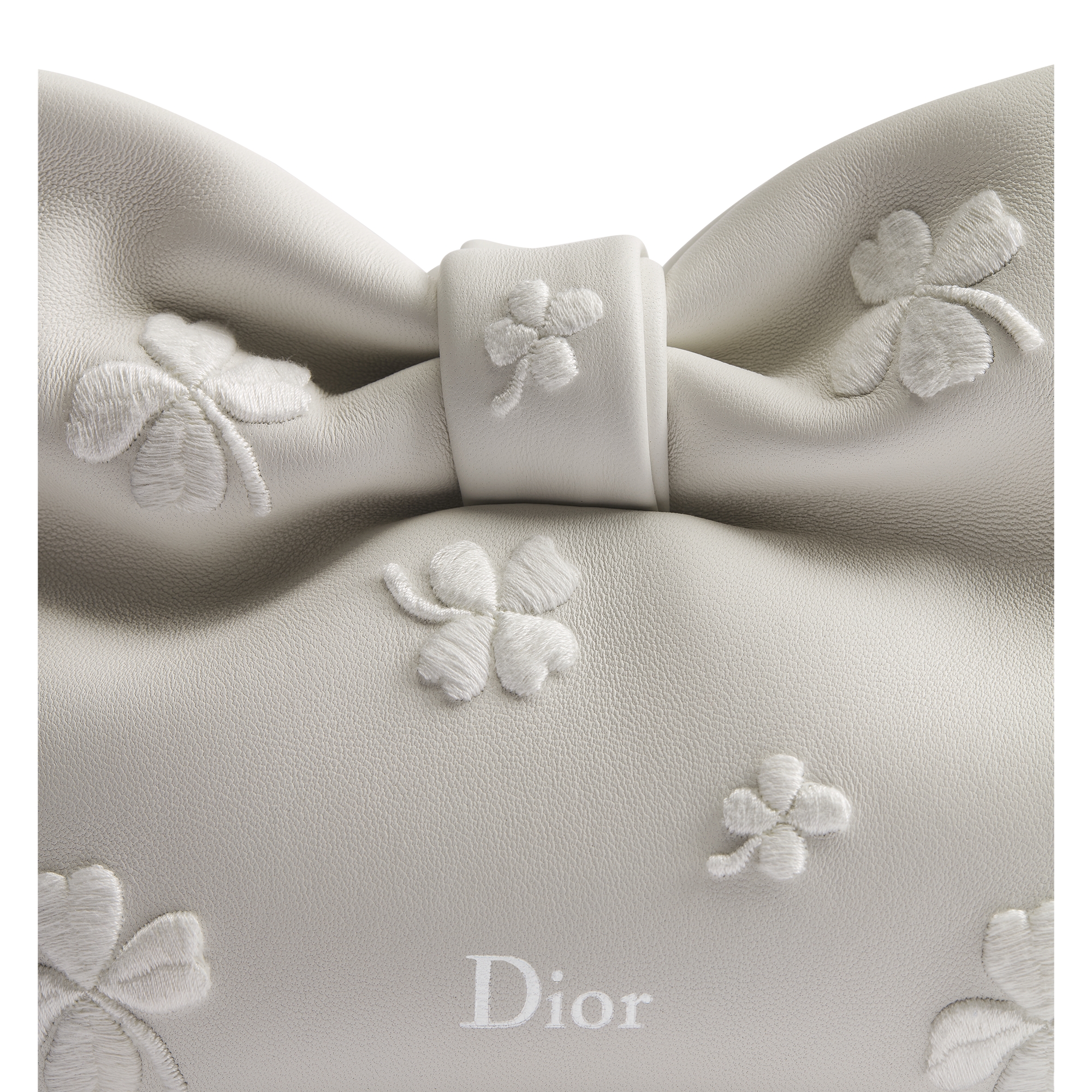 Small Dior Bow Bag White Dior Clover Embroidered Lambskin E09
