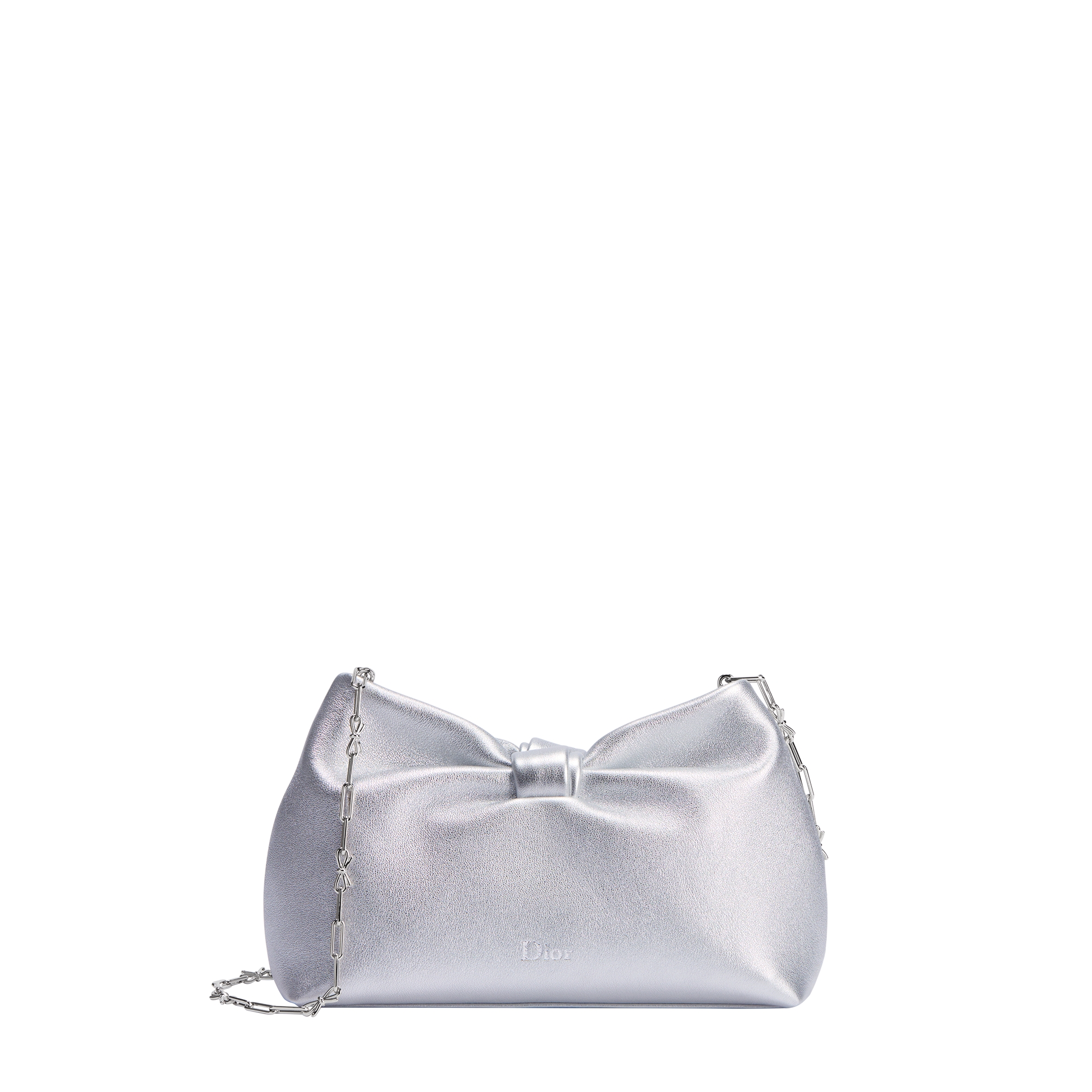 Dior Or Small Dior Bow Bag Silver-Tone Laminated Lambskin | DIOR