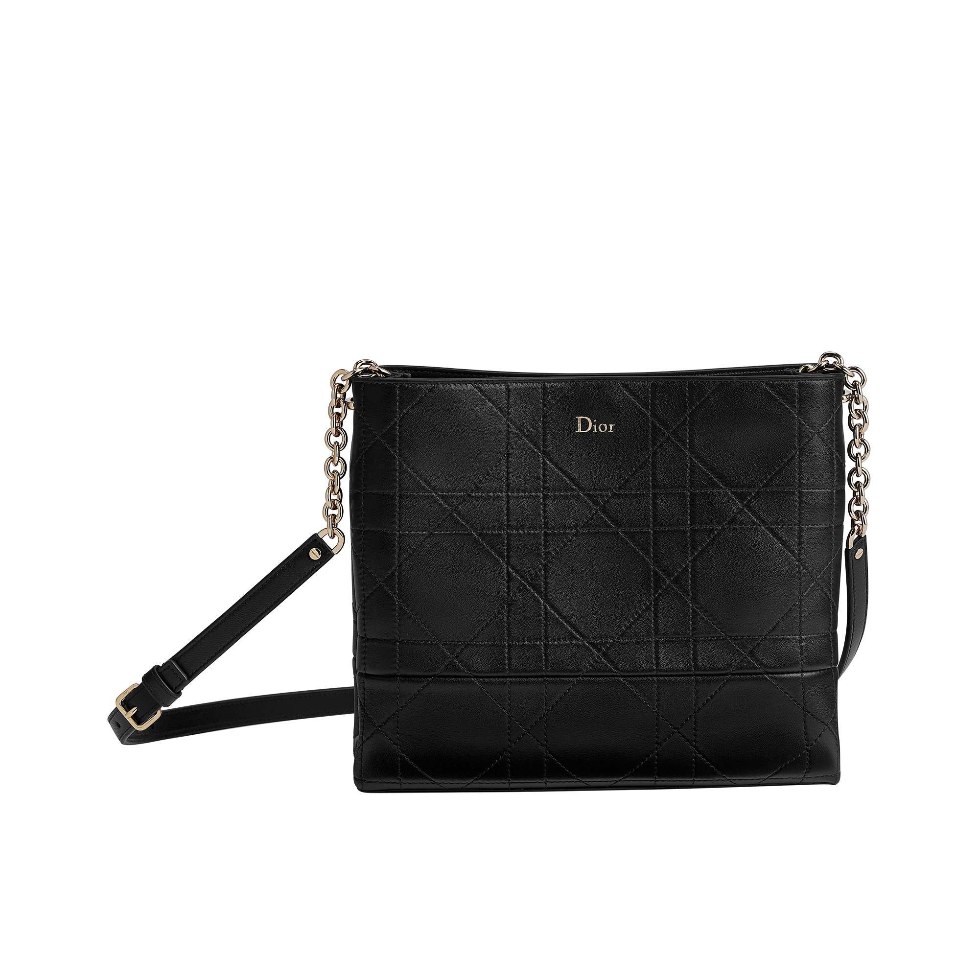 Dior Trianon Bag with Chain Black Flat Macrocannage Lambskin E01