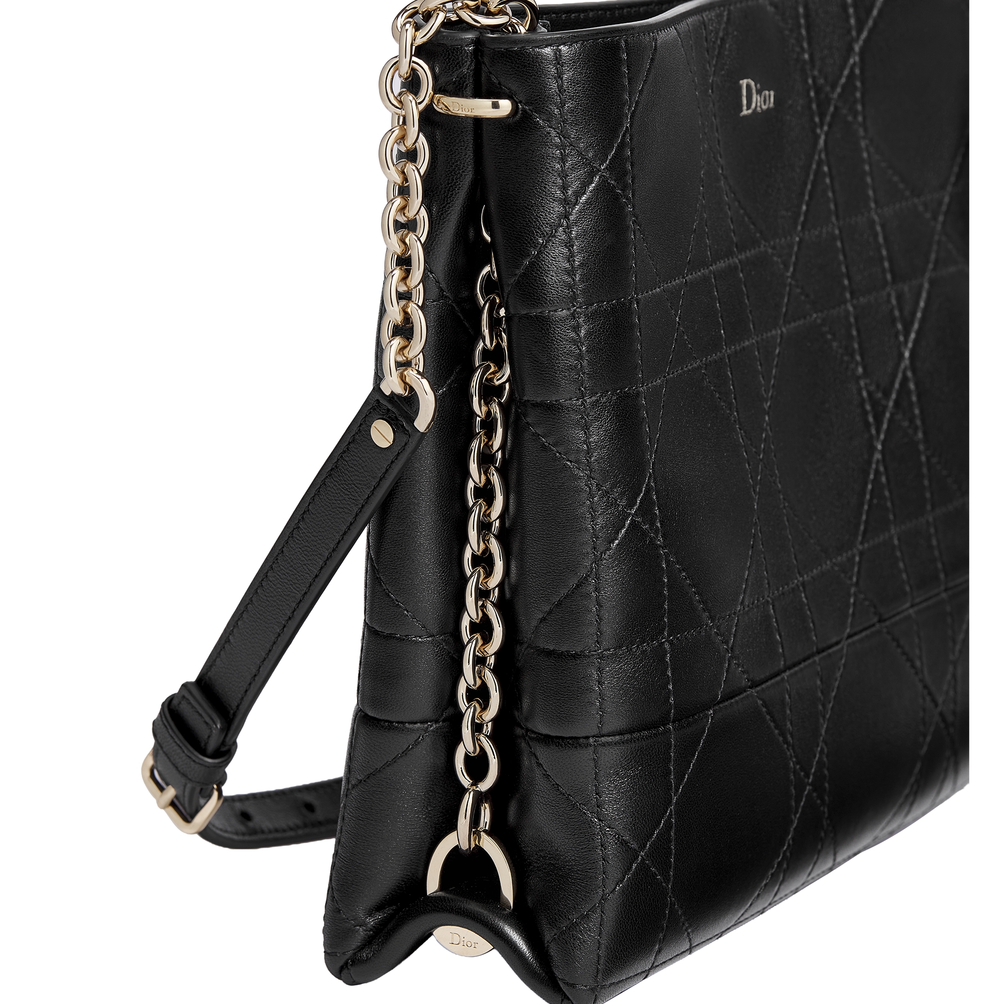 Dior Trianon Bag with Chain Black Flat Macrocannage Lambskin E09