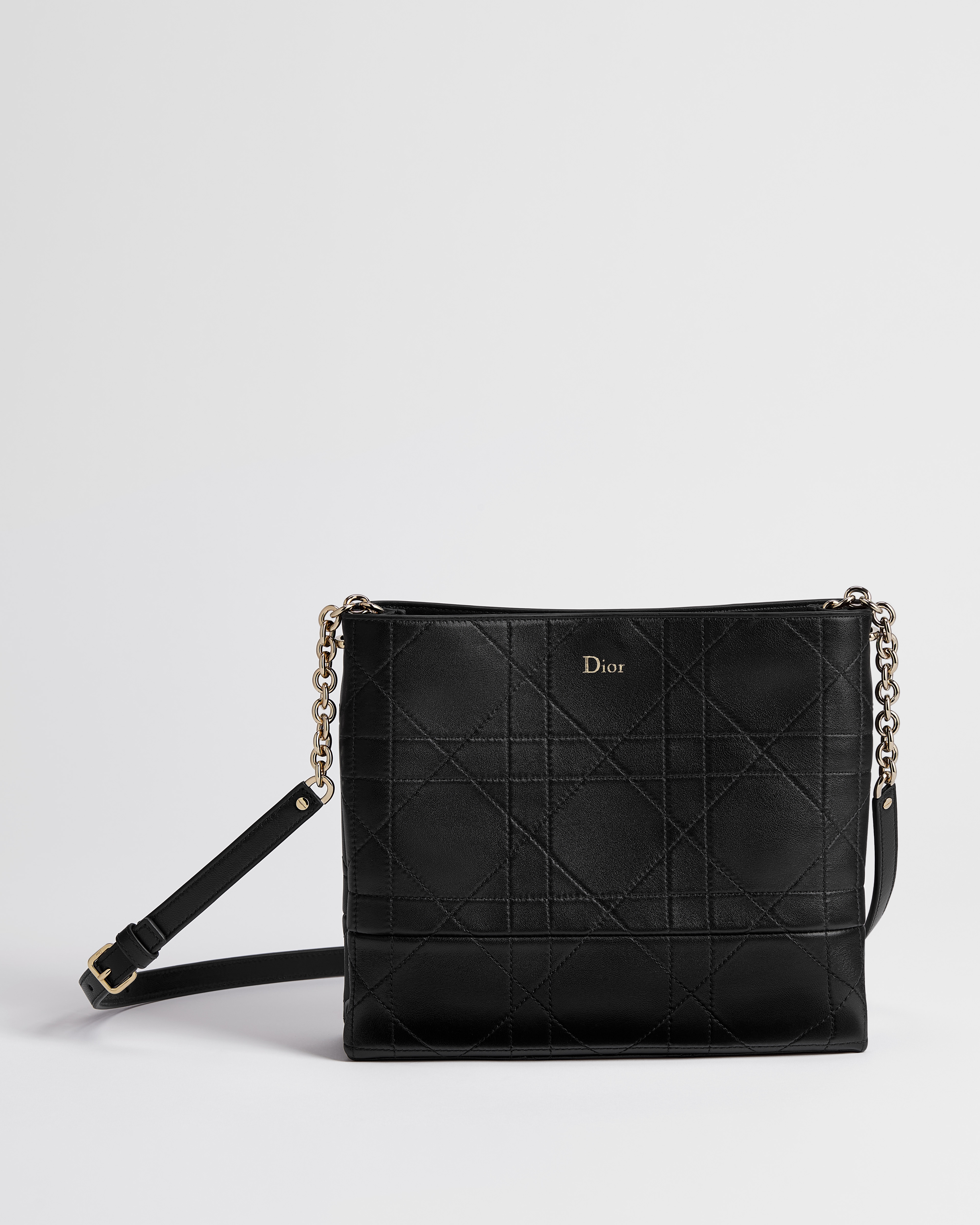 Dior Trianon Tasche mit Kette Flat Macrocannage Lammleder in Schwarz E01
