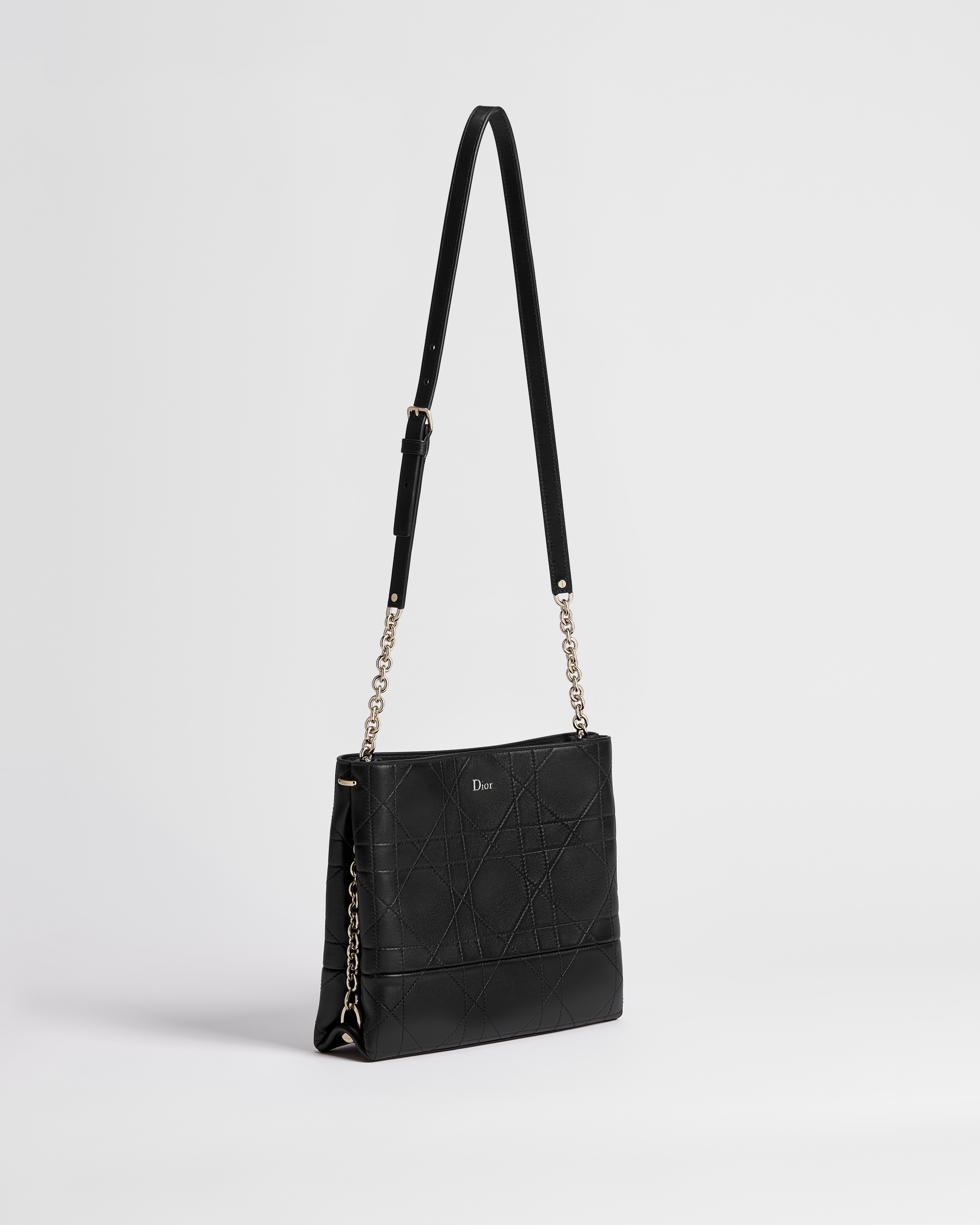 Dior Trianon Tasche mit Kette Flat Macrocannage Lammleder in Schwarz E03