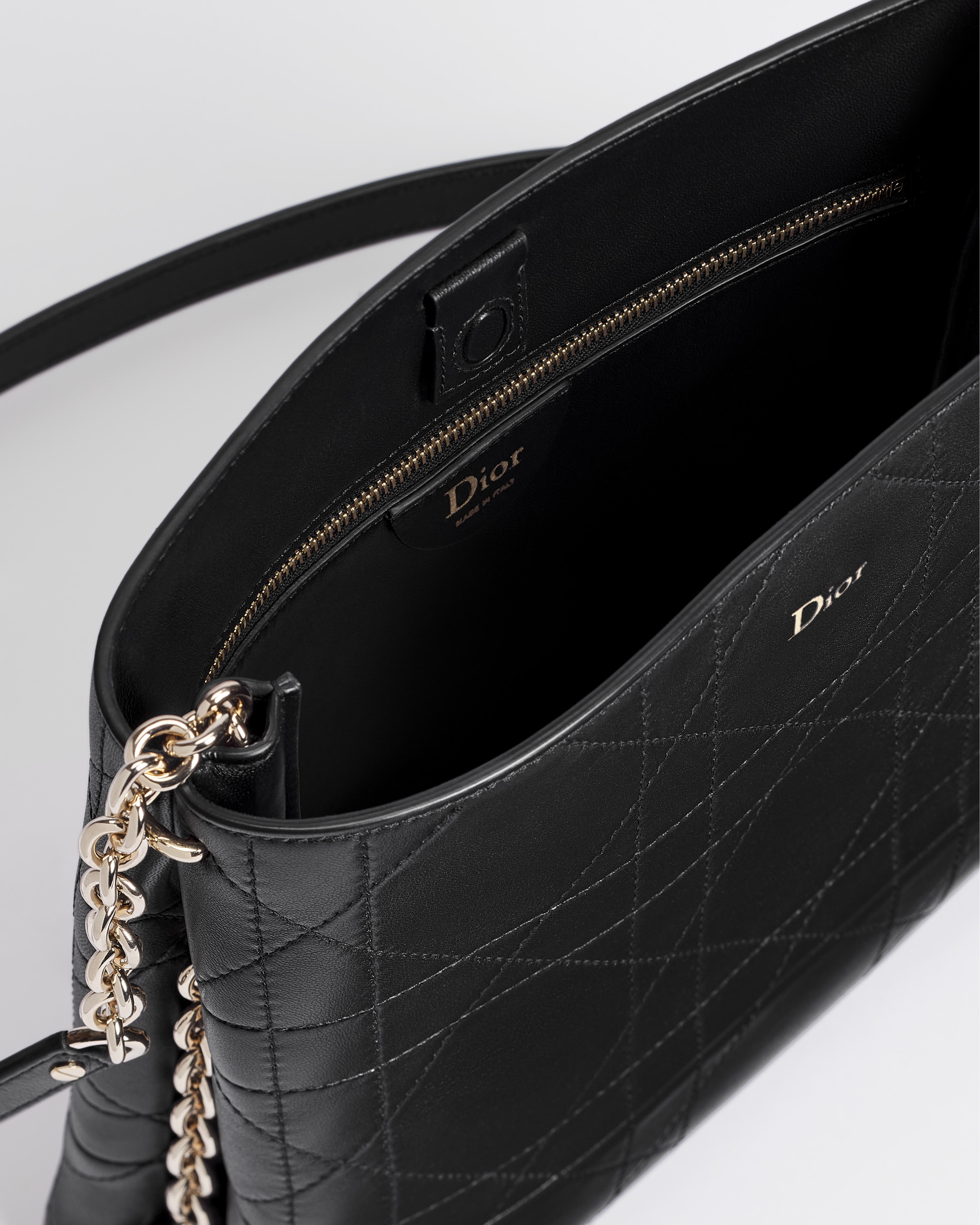 Dior Trianon Tasche mit Kette Flat Macrocannage Lammleder in Schwarz E06