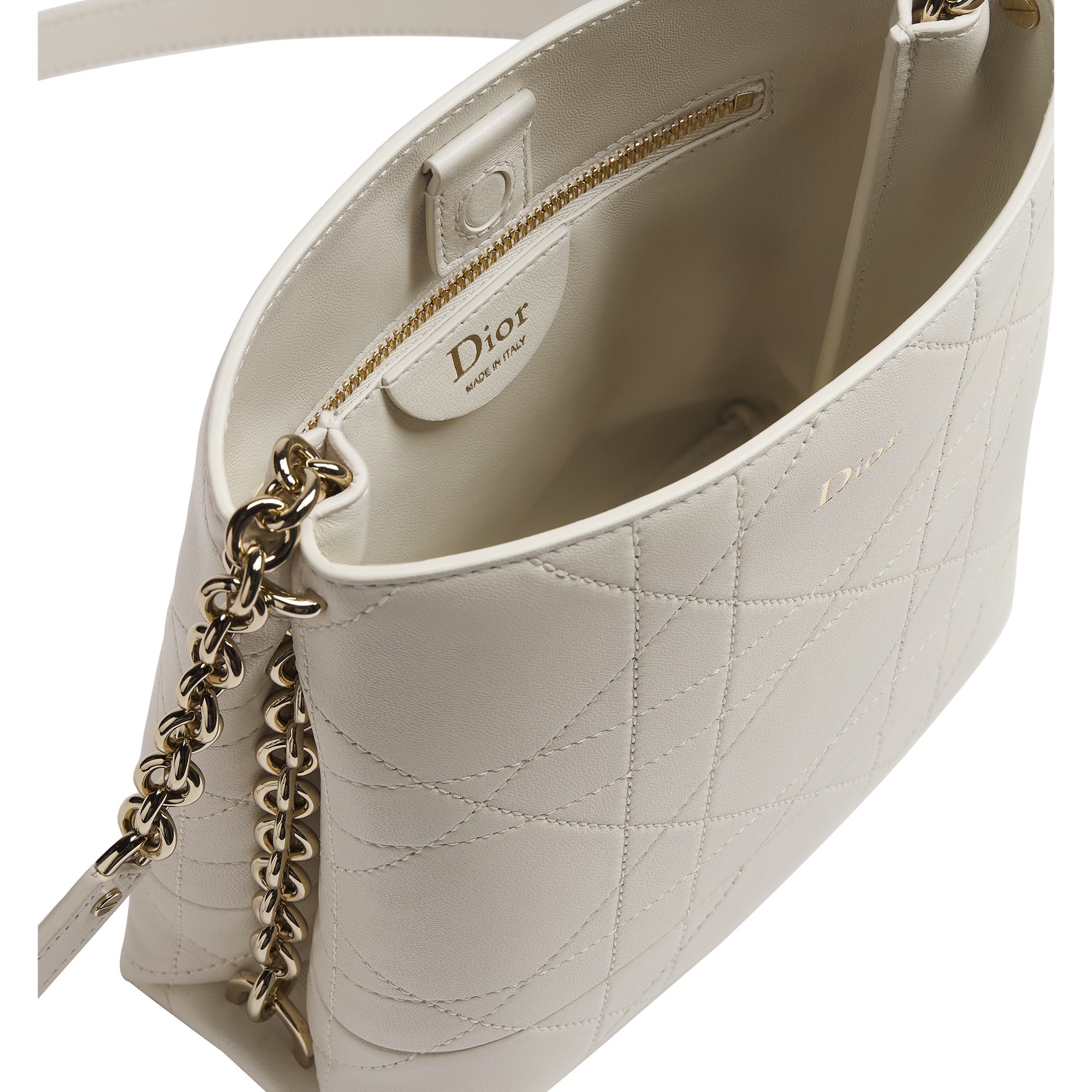 Small Vertical Dior Trianon Bag with Chain Latte Flat Macrocannage Lambskin E06