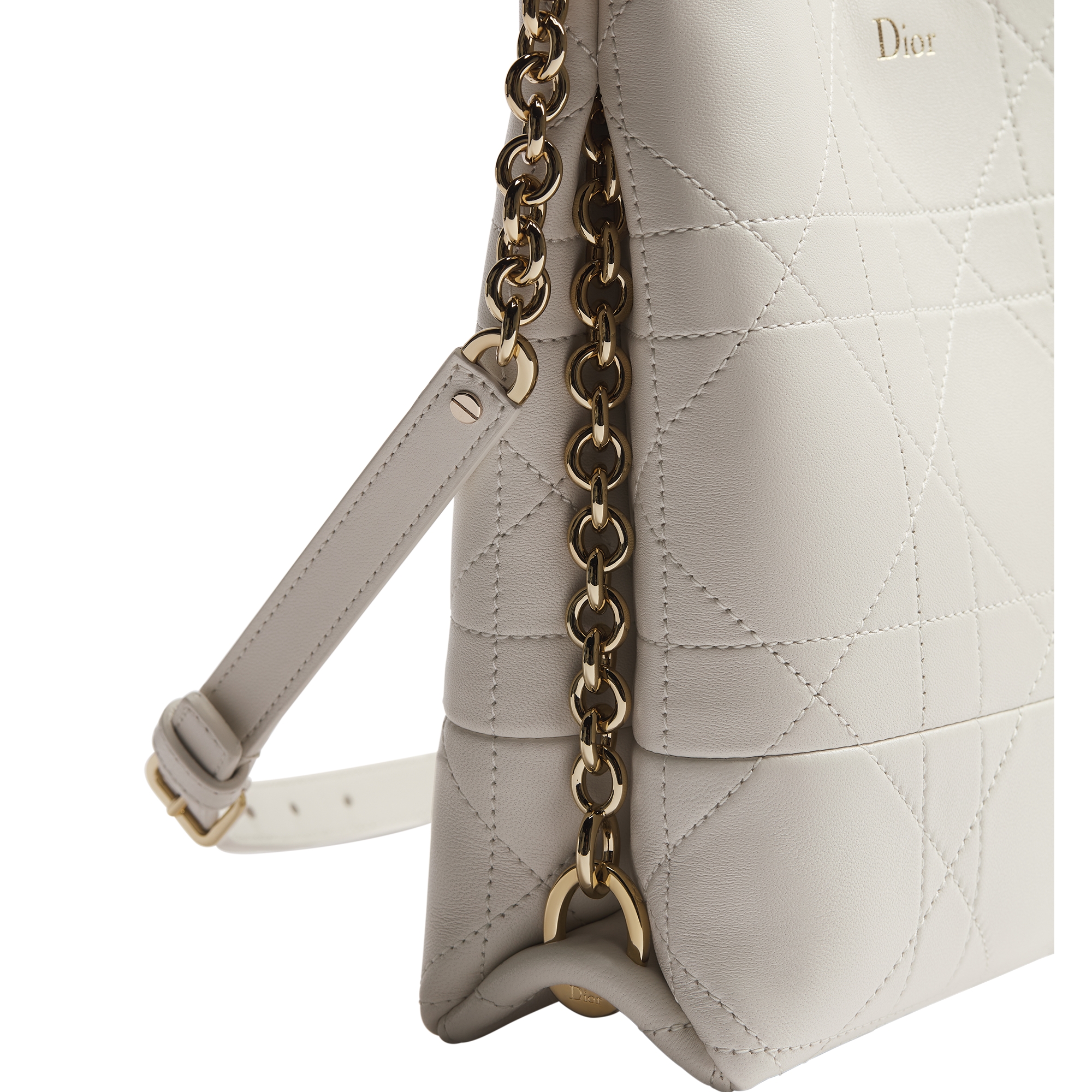 Small Vertical Dior Trianon Bag with Chain Latte Flat Macrocannage Lambskin E09