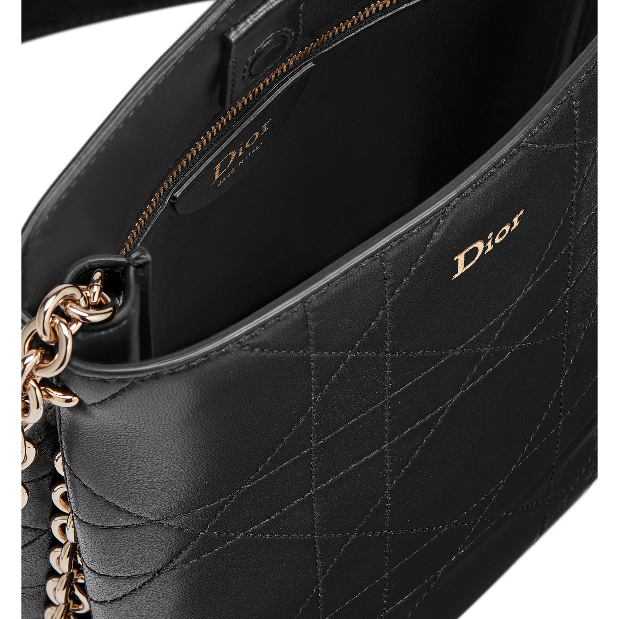Small Vertical Dior Trianon Bag with Chain Black Flat Macrocannage Lambskin E06