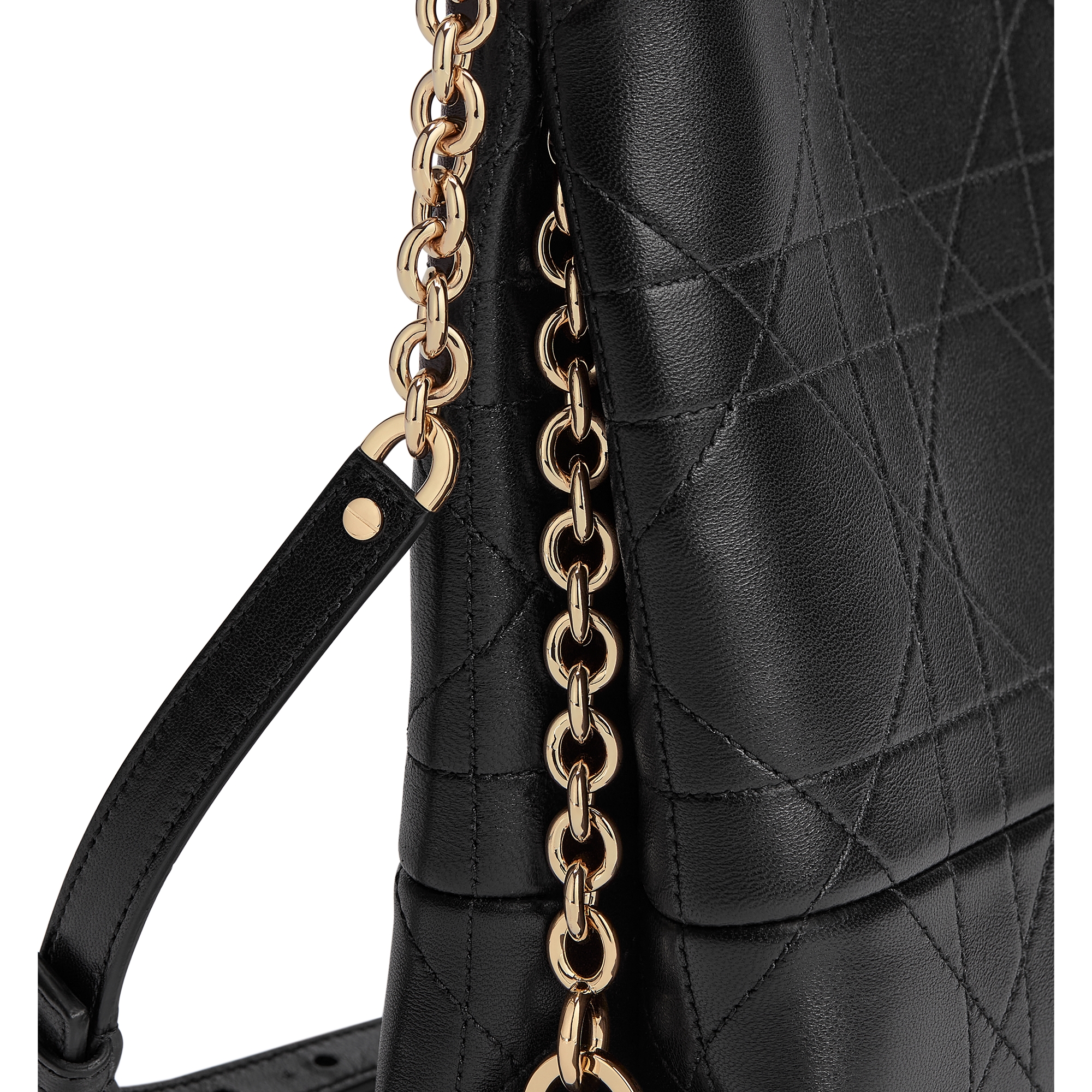 Small Vertical Dior Trianon Bag with Chain Black Flat Macrocannage Lambskin E09