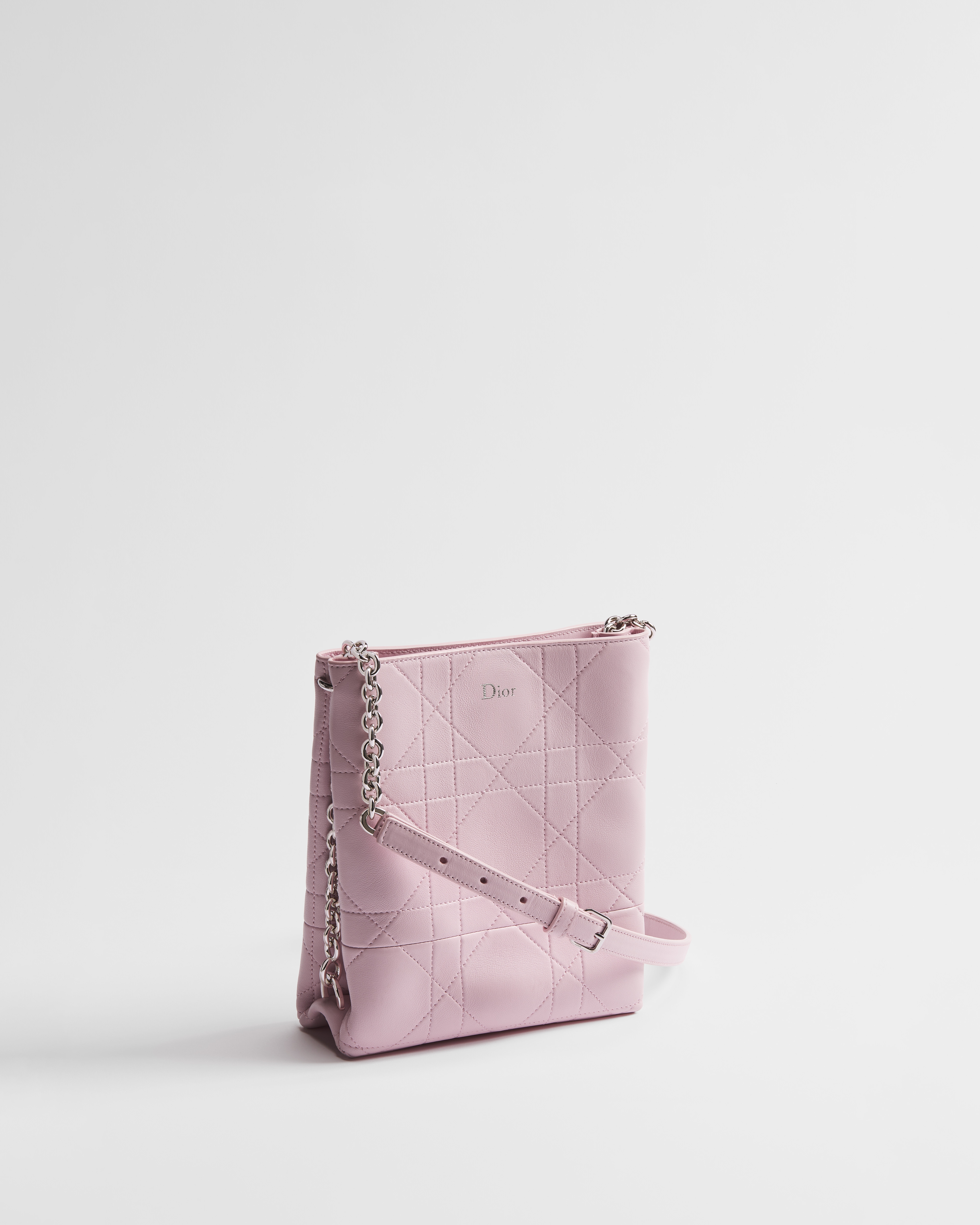 Small Vertical Dior Trianon Bag with Chain Rose Songe Flat Macrocannage lambskin E03