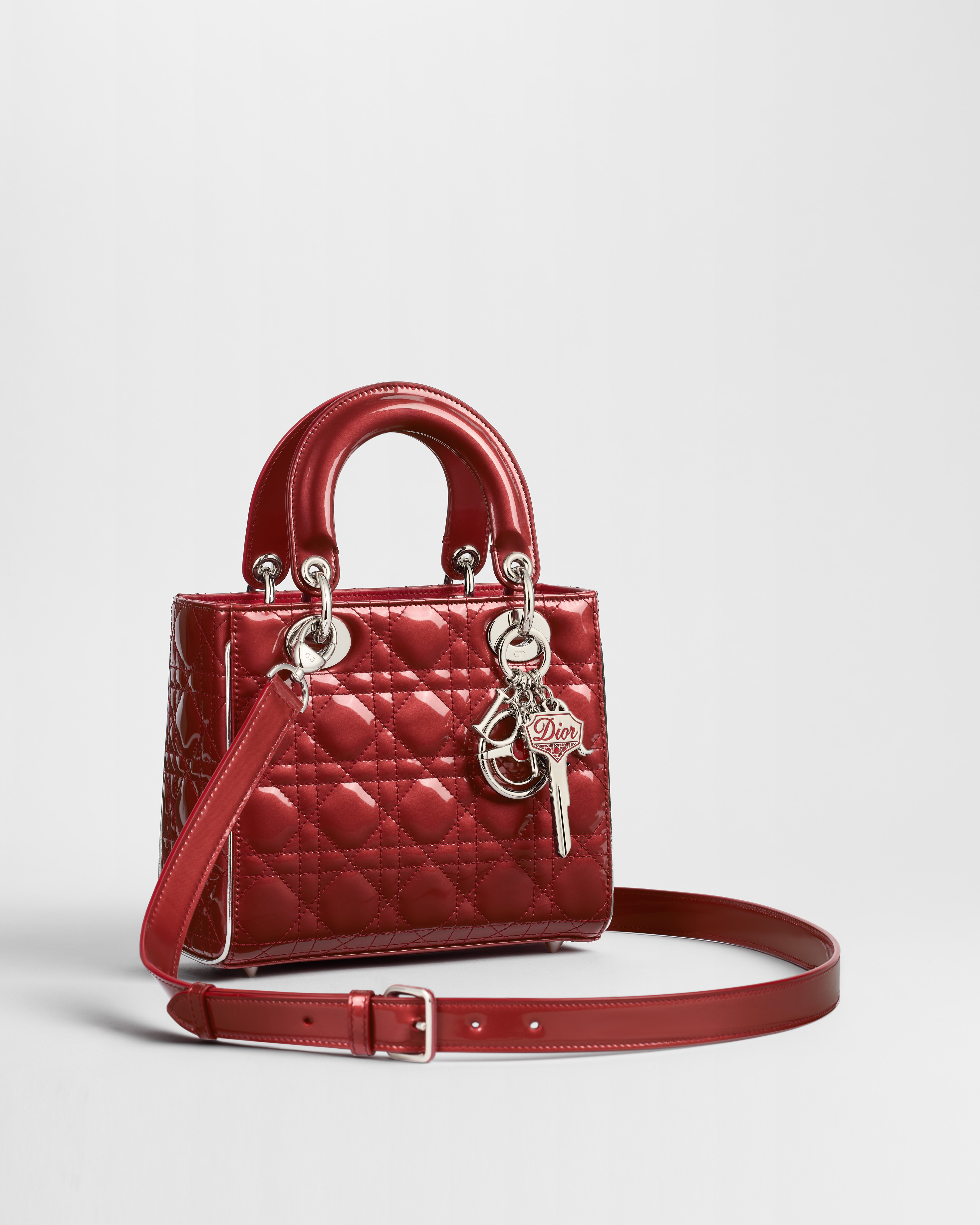 Small Lady Dior Drive-In Bag with Strap Red Patent Cannage Calfskin ...