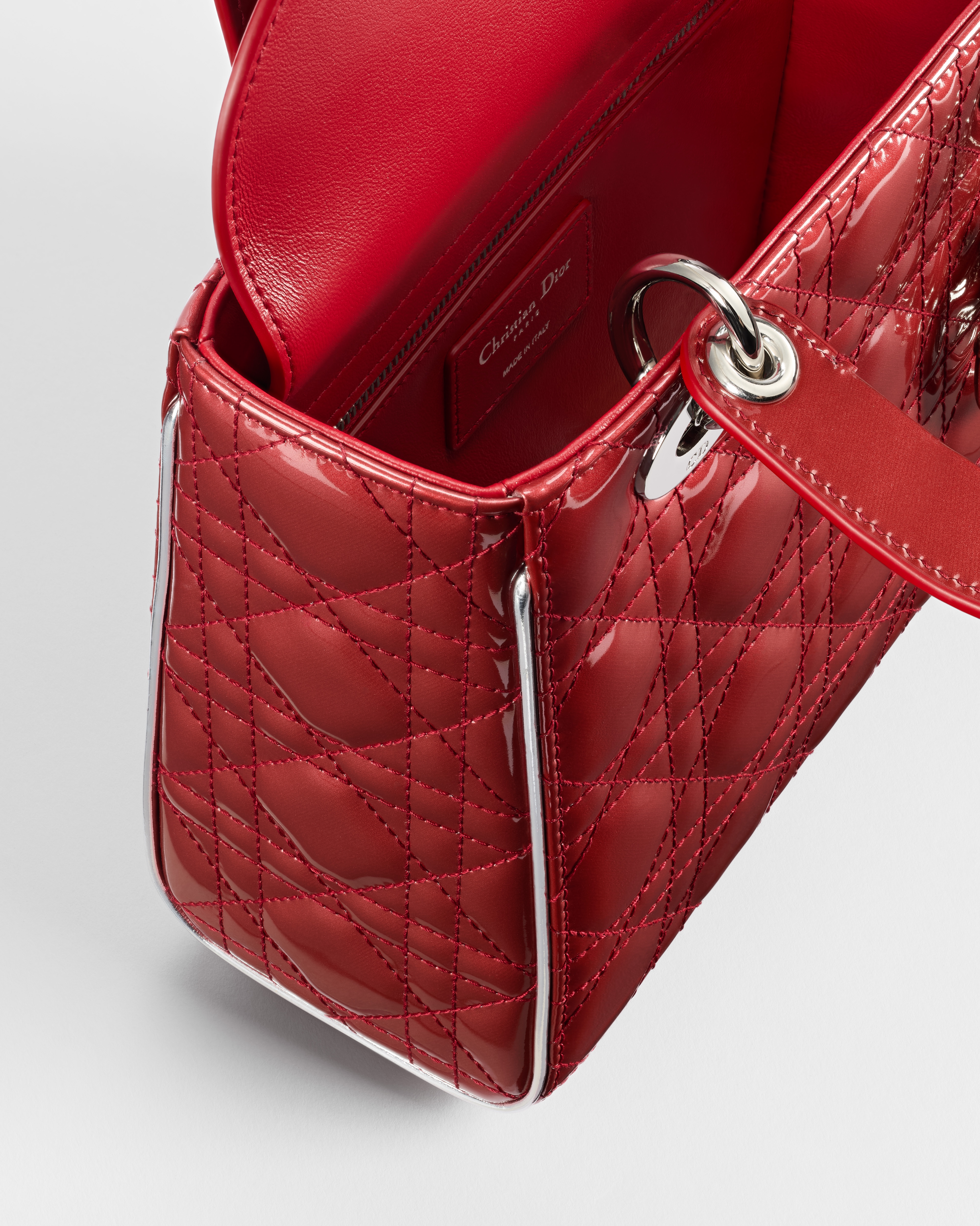Small Lady Dior Drive-In Bag with Strap Red Patent Cannage Calfskin ...
