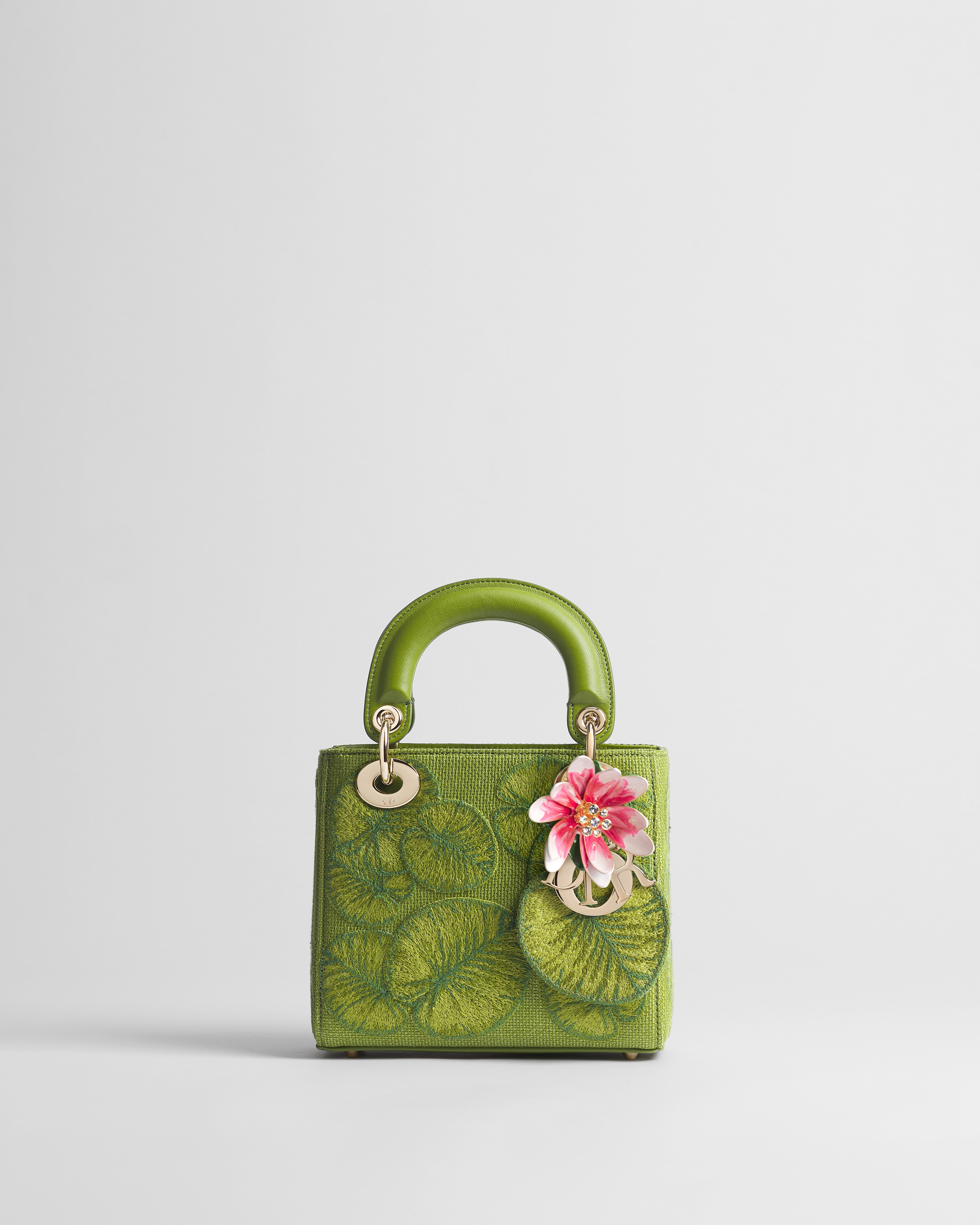 Bolsa Lady Dior míni com alça de corrente Bordado Dior Water Lily multicolorido E01