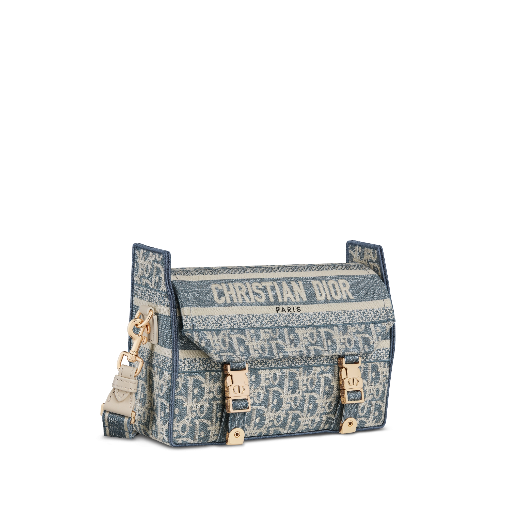 Small Diorcamp Bag Blue Dior Oblique Chambray-Effect Embroidery E03