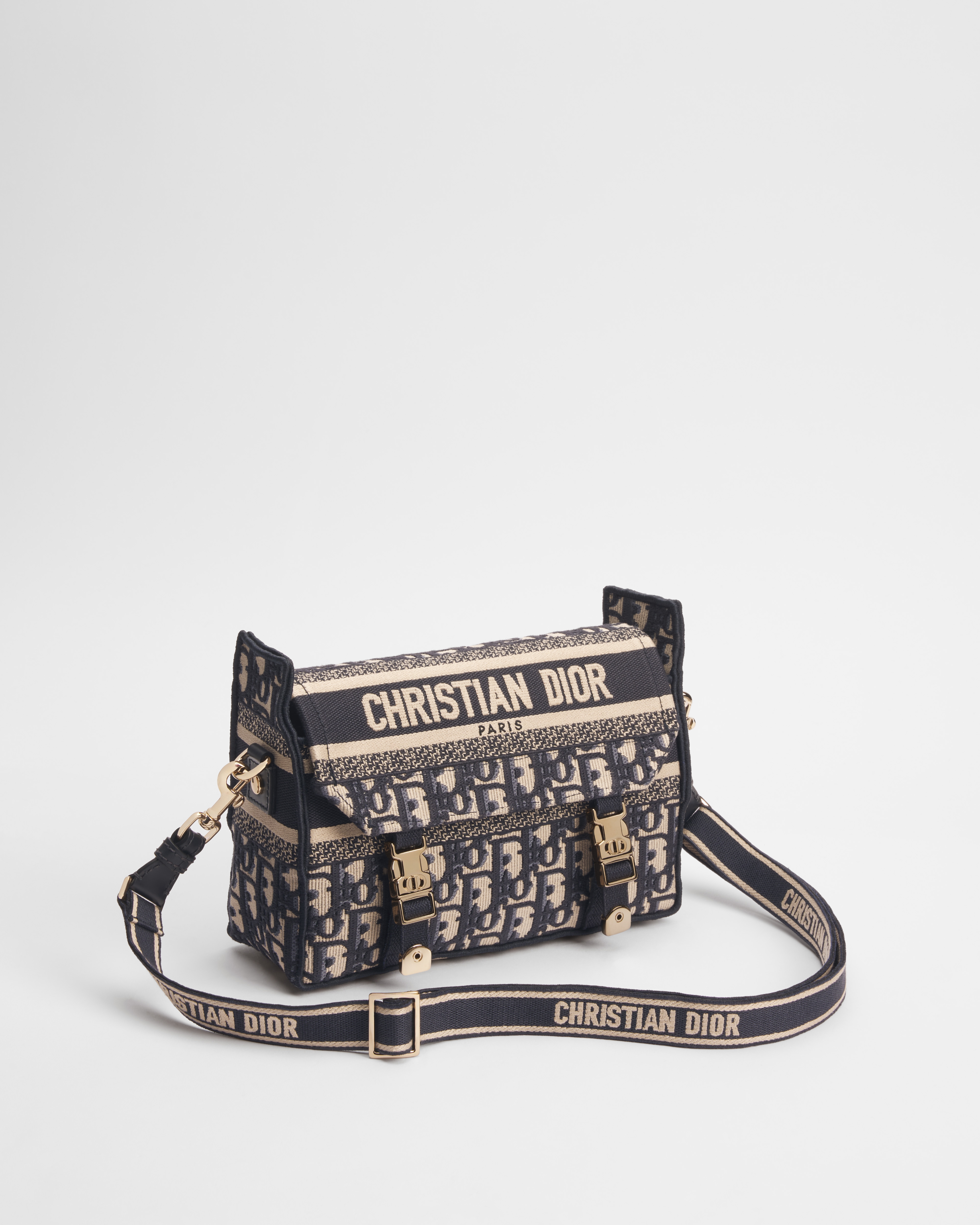 Kleine Diorcamp Tasche Dior Oblique Stickerei in Blau E03