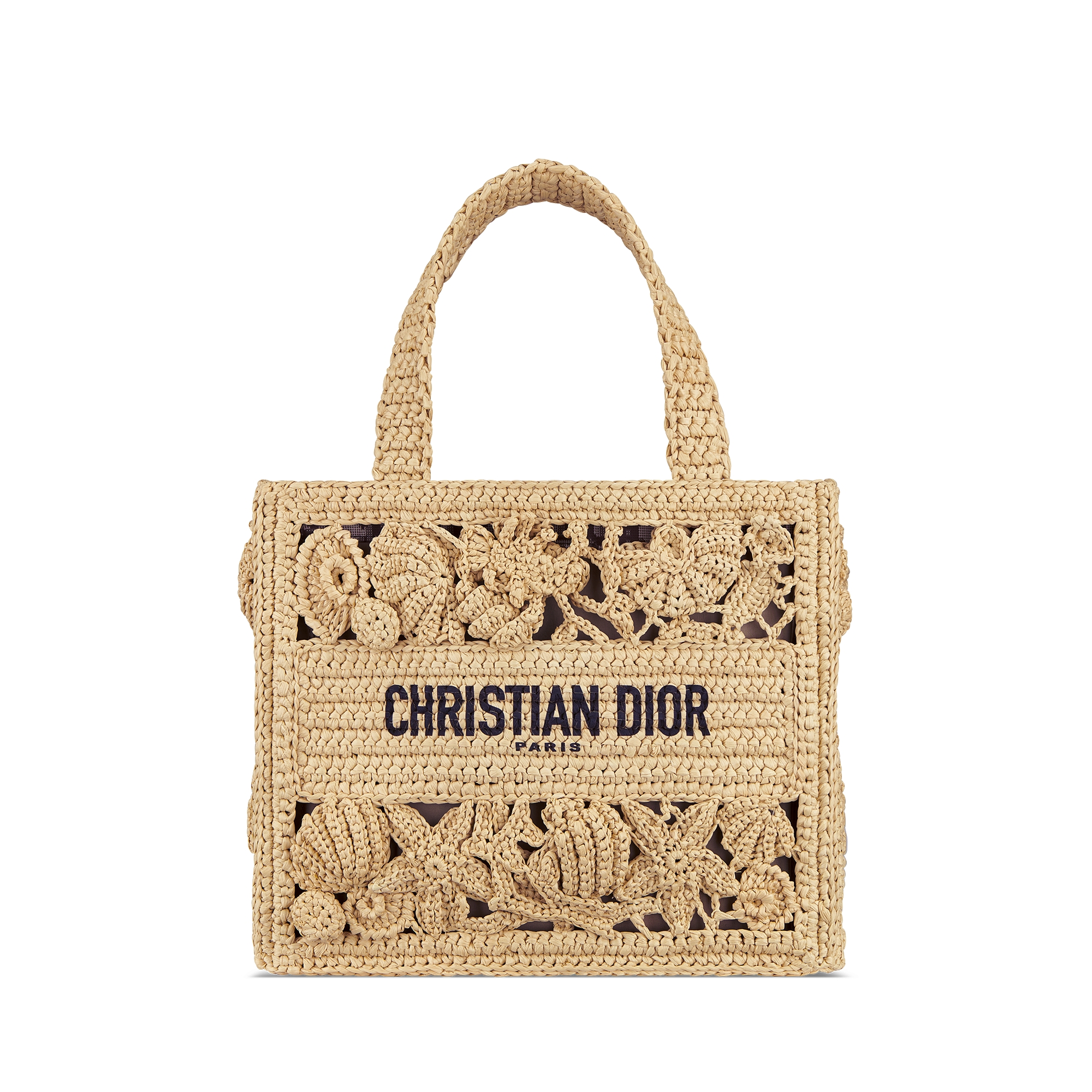 Small Dior Book Tote Crocheted Raffia with Natural Dior Cabinet de