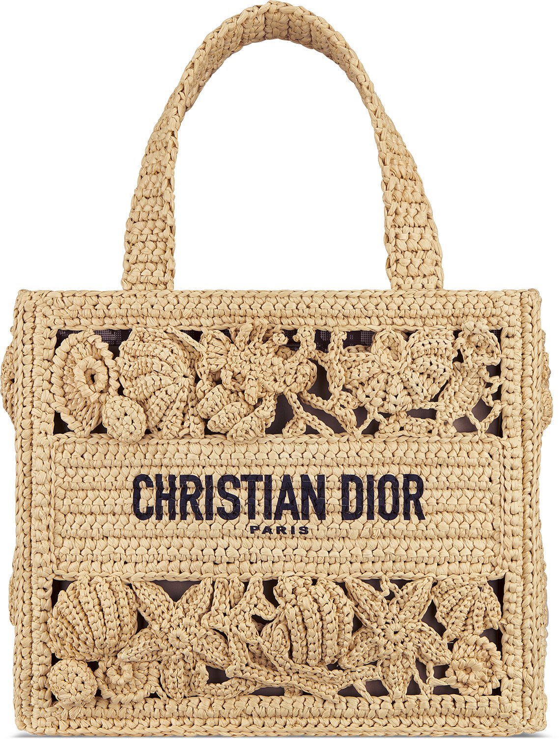 Dior Book Tote pequeno Croche de rafia con motivo Dior Cabinet de Curiosites color natural 26 5 x 22 x 14 cm DIOR