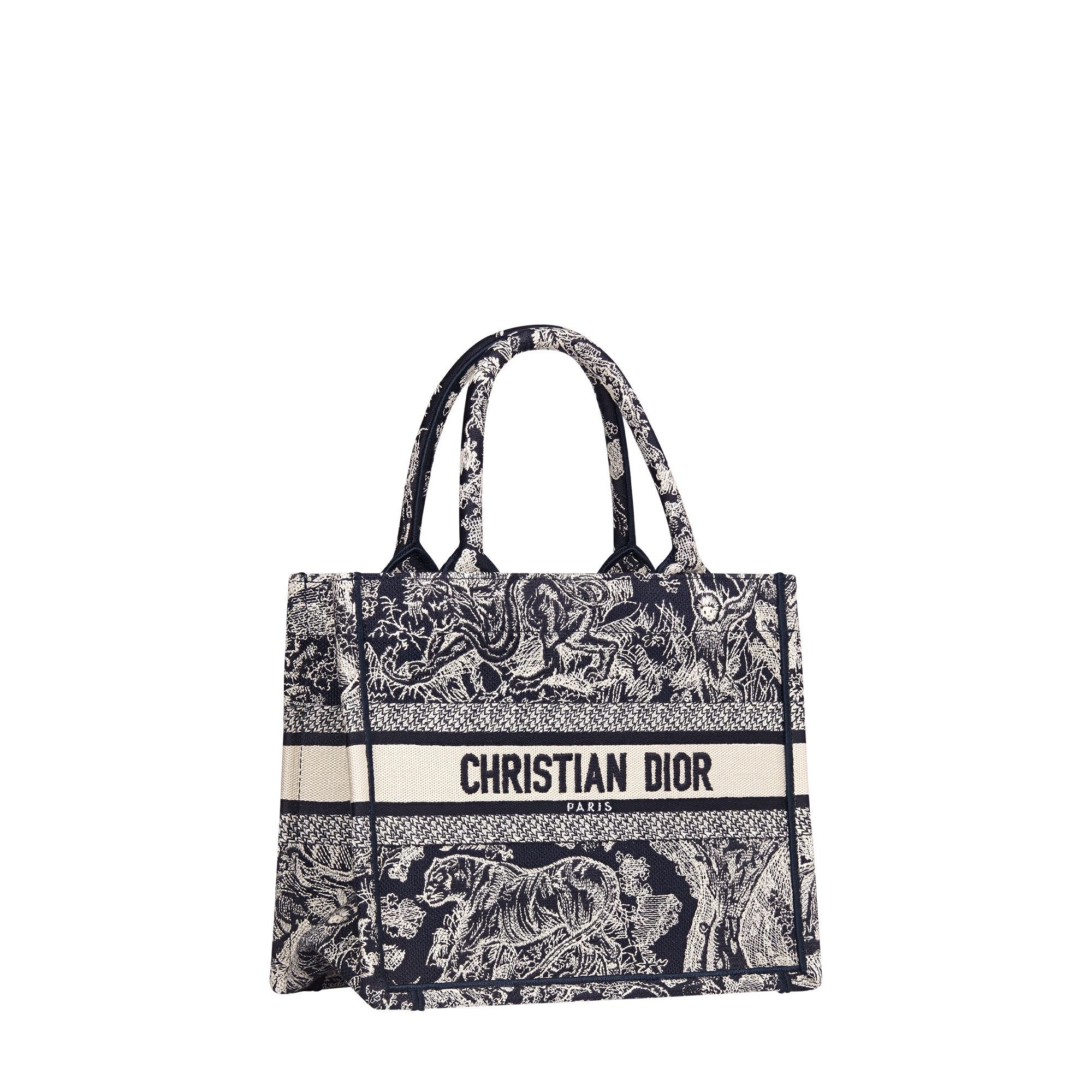 Small Dior Book Tote Blue and White Toile de Jouy Reverse Embroidery (26.5 x 22 x 14 cm) E03