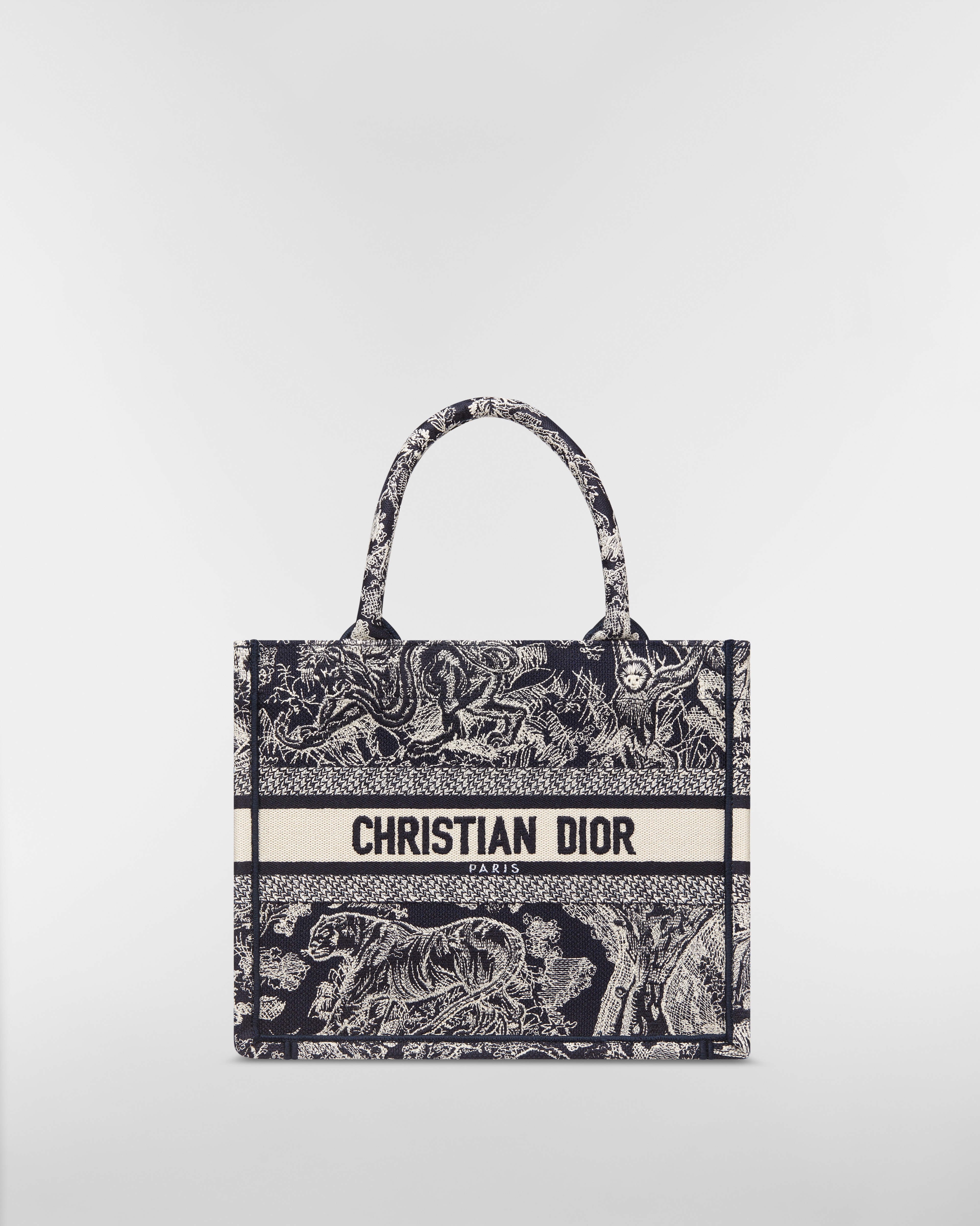 小碼 Dior Book Tote 藍色和白色 Toile de Jouy Reverse 刺繡（26.5 x 22 x 14 厘米） E01