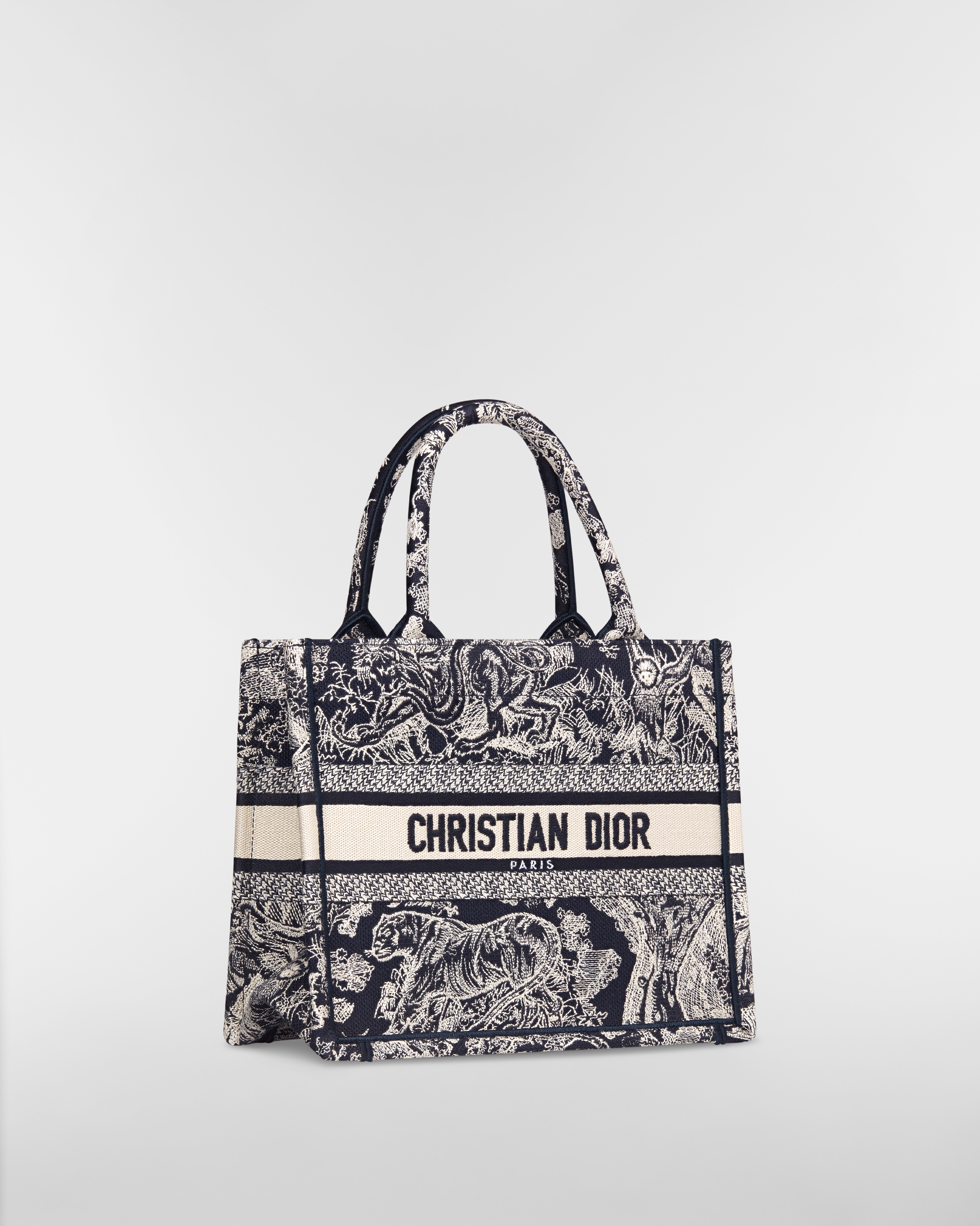 小碼 Dior Book Tote 藍色和白色 Toile de Jouy Reverse 刺繡（26.5 x 22 x 14 厘米） E03