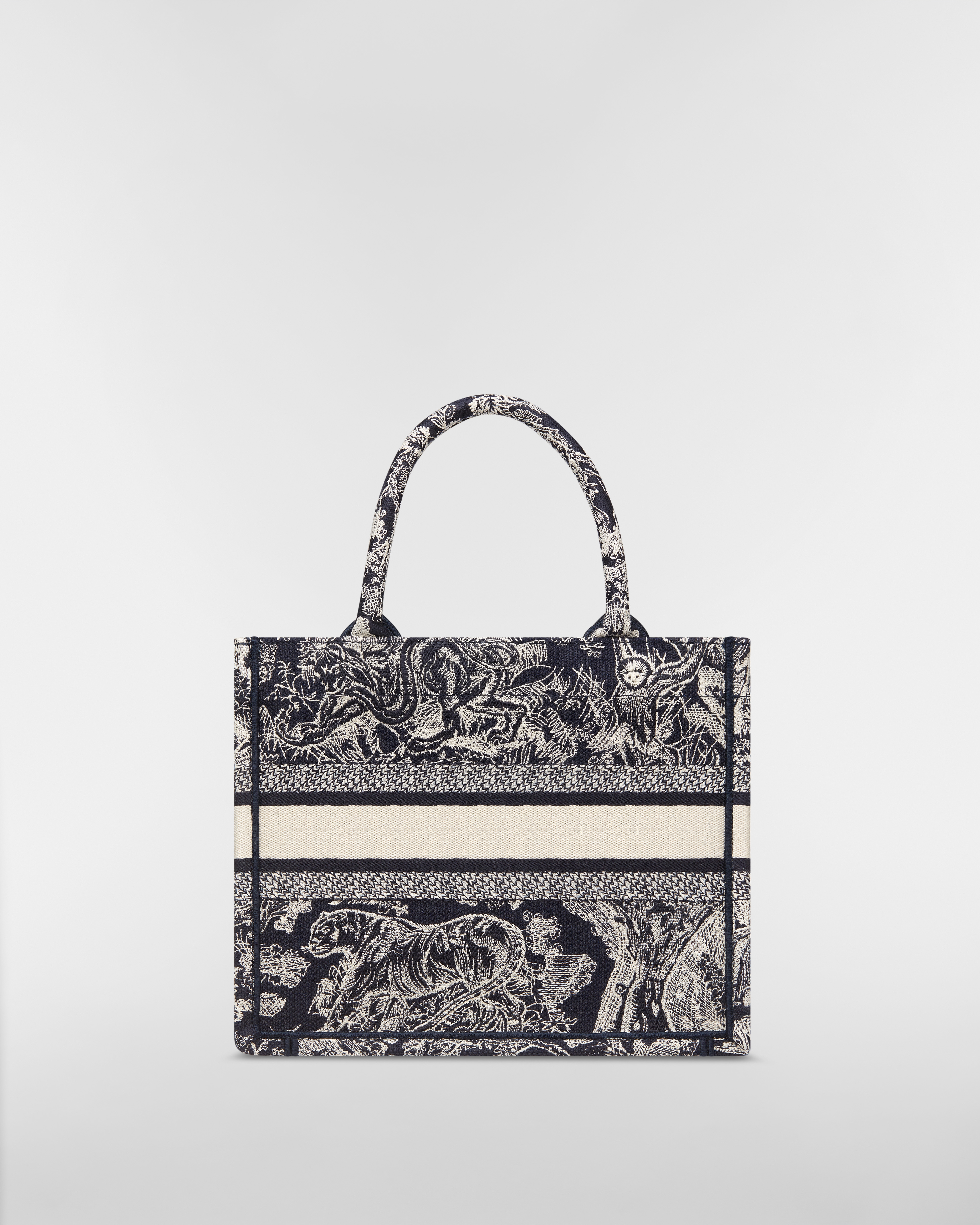 小碼 Dior Book Tote 藍色和白色 Toile de Jouy Reverse 刺繡（26.5 x 22 x 14 厘米） E08