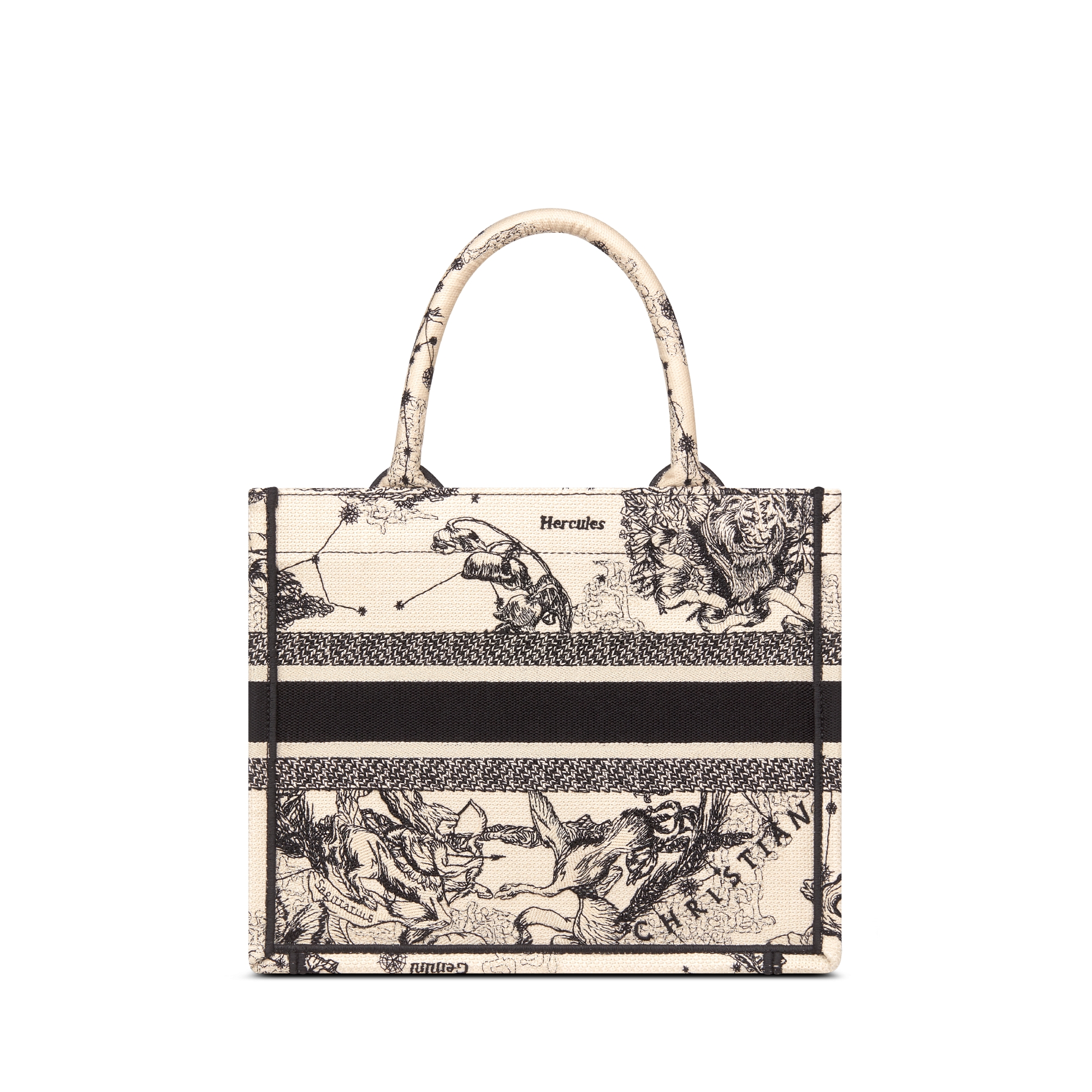 Small Dior Book Tote Latte and Black Toile de Jouy Zodiac Embroidery (26.5 x 22 x 14 cm) E08