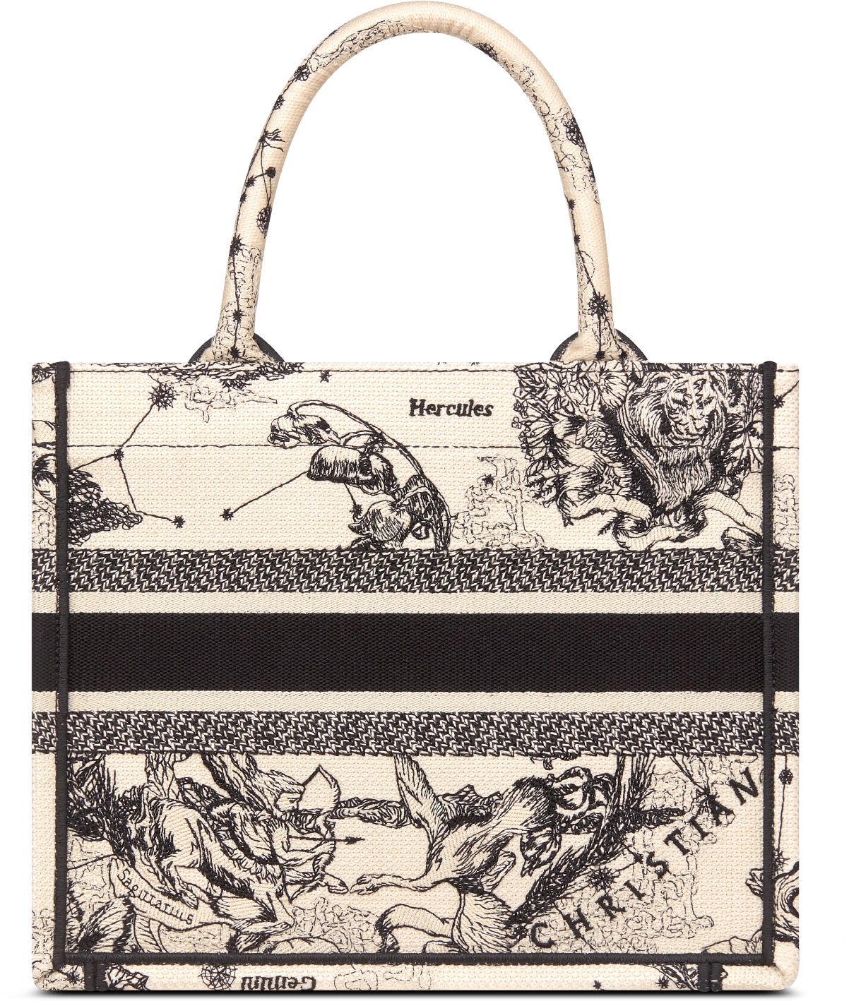 Small Dior Book Tote Latte and Black Toile de Jouy Zodiac Embroidery (26.5  x 22 x 14 cm) | DIOR