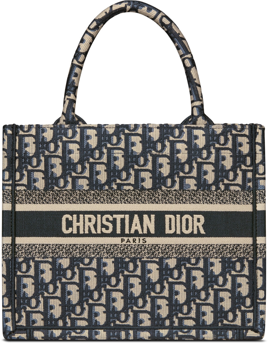 Small Dior Book Tote Ecru and Blue Dior Oblique Embroidery 26.5 x 22 x 14 cm DIOR