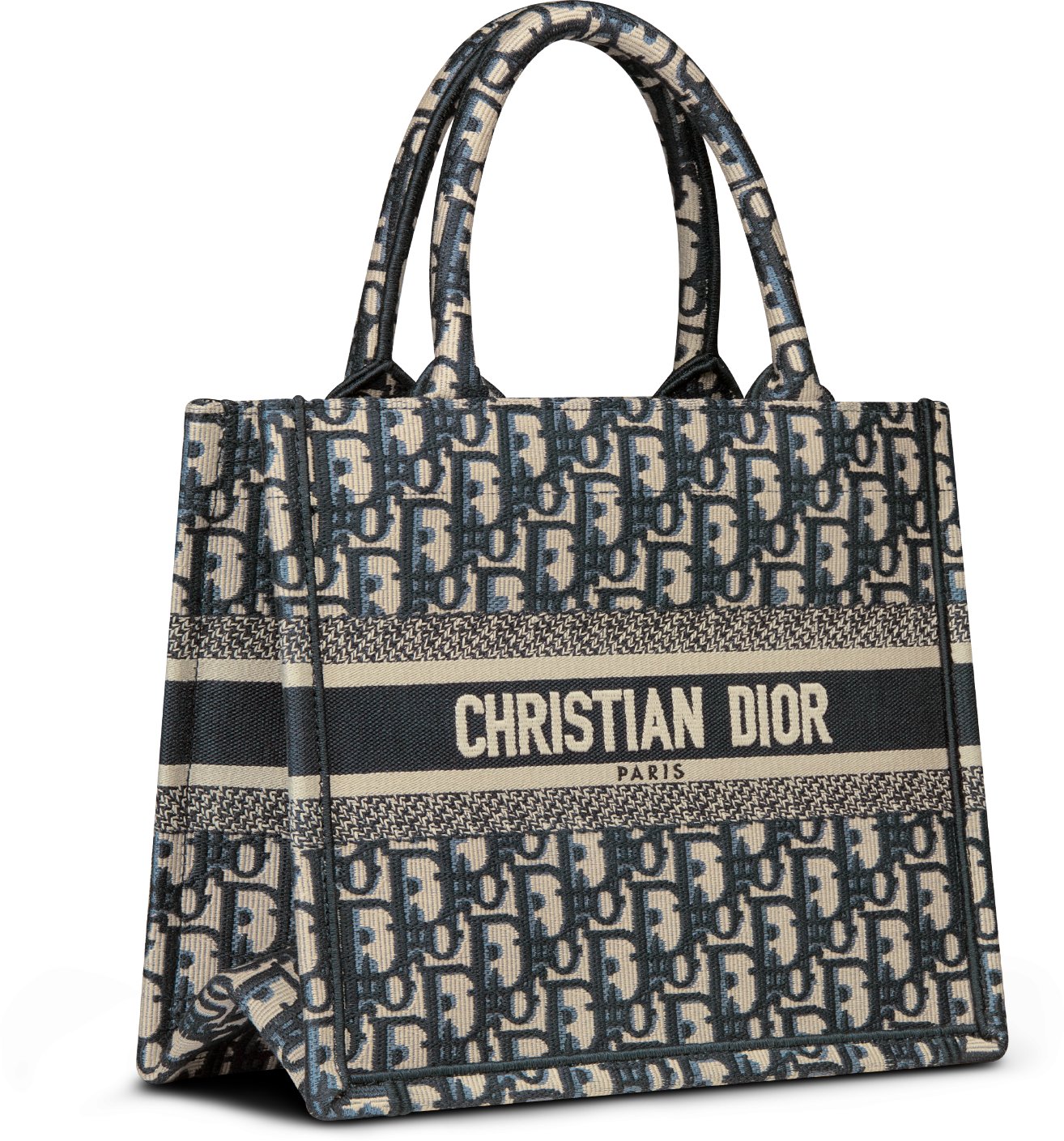 Small Dior Book Tote Ecru and Blue Dior Oblique Embroidery (26.5 x 22 x 14  cm) | DIOR
