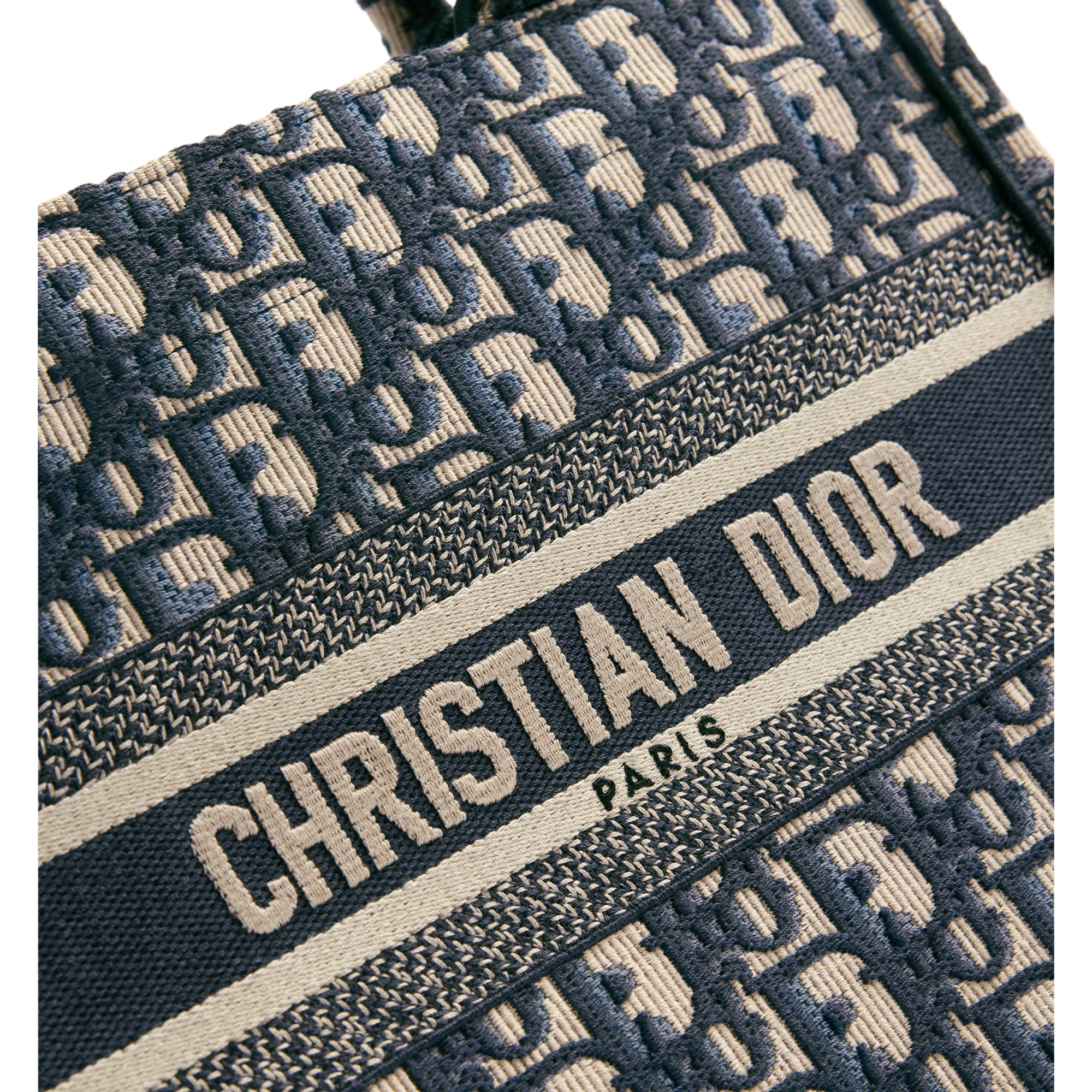 Small Dior Book Tote Ecru and Blue Dior Oblique Embroidery (26.5 x 22 x 14 cm) E09