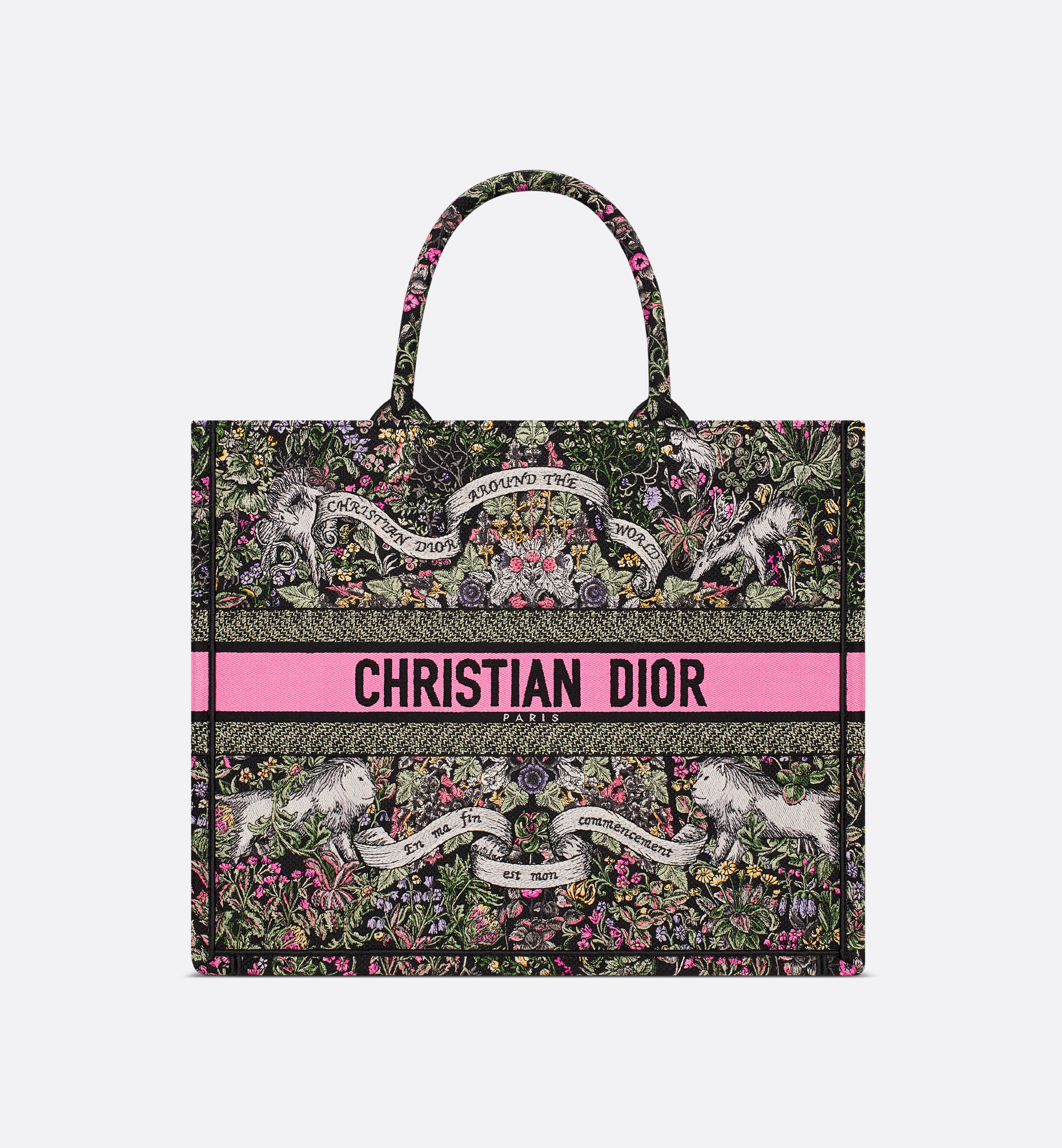 Large Dior Book Tote Black Embroidery with Multicolor Dior Large Dior Book Tote Black Embroidery with Multicolor Dior