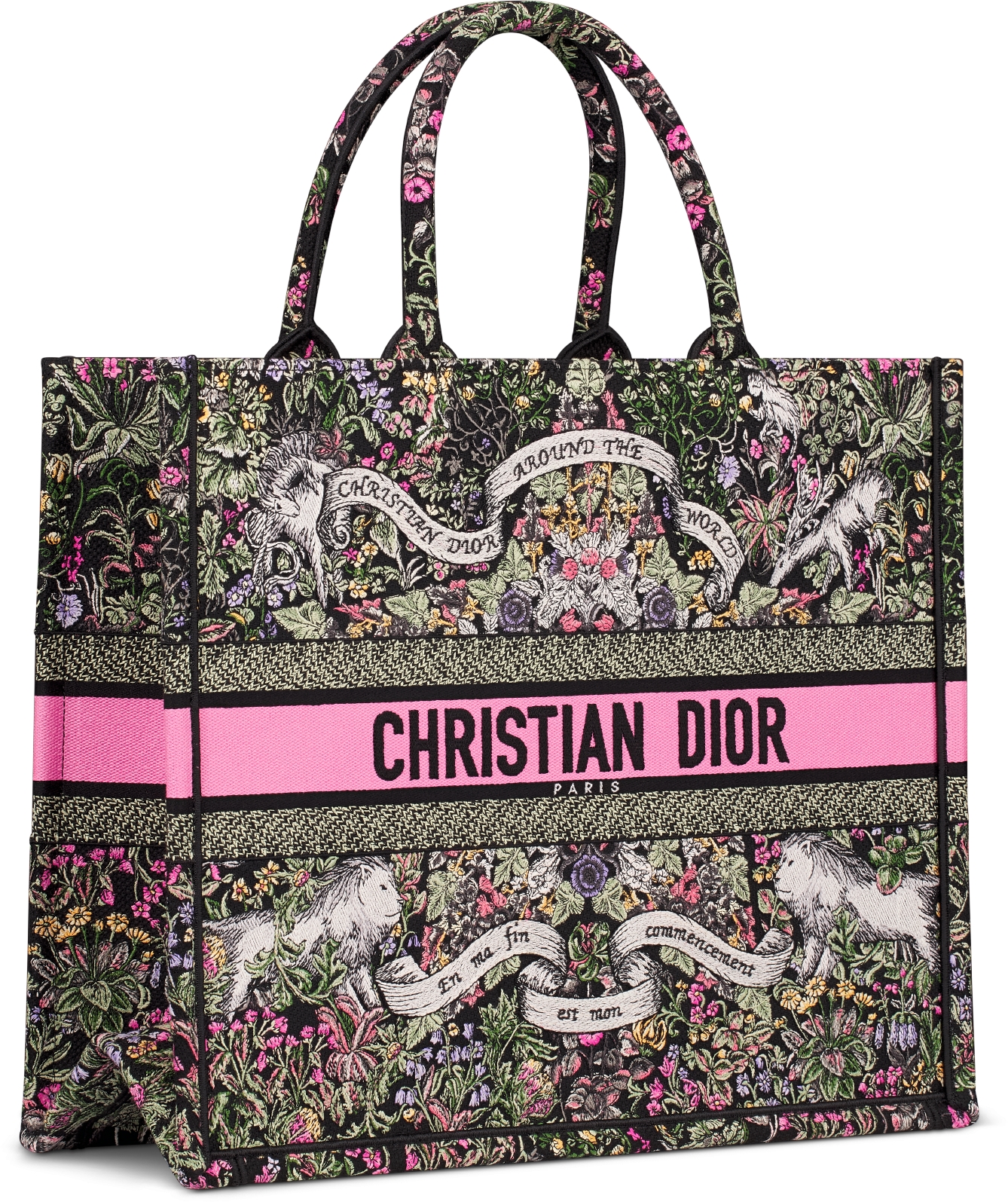 Large Dior Book Tote Black Embroidery with Multicolor Dior Around the World Motif 42 x 35 x 18.5 cm DIOR