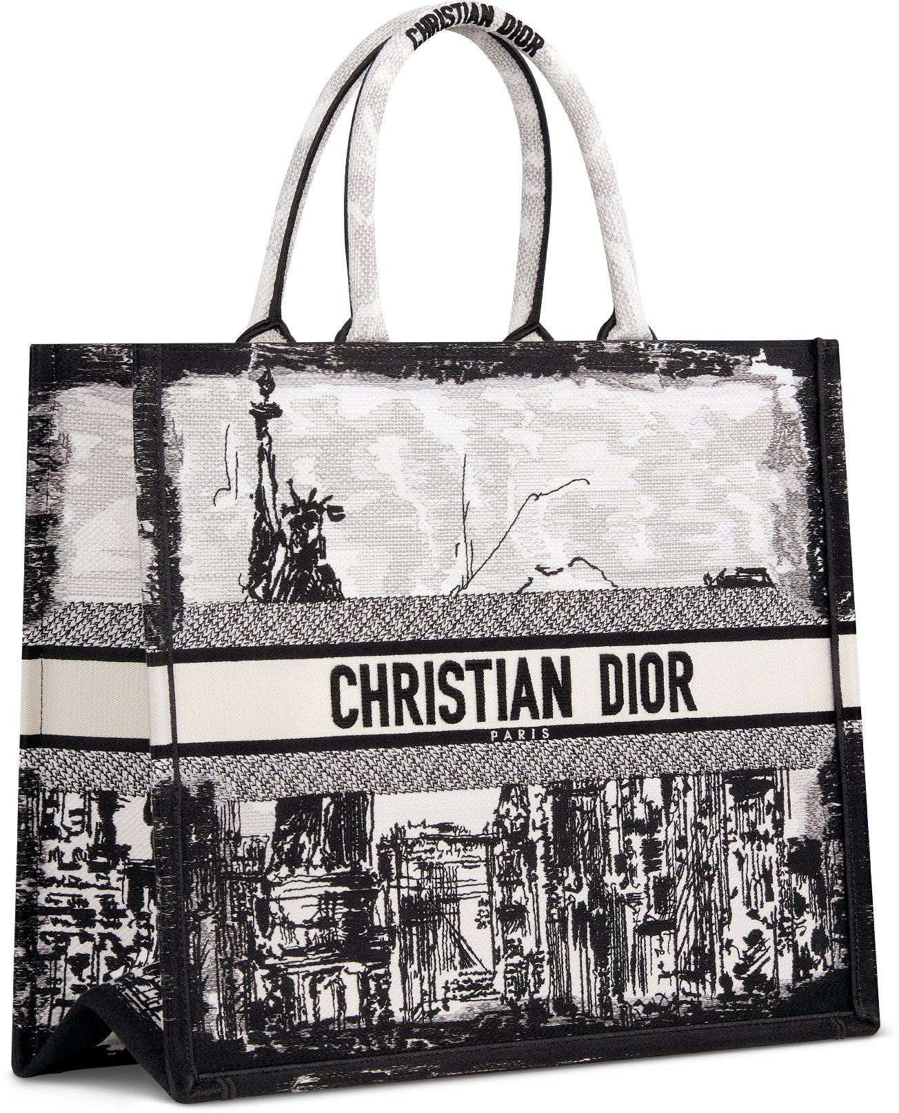 Large Dior Book Tote Americas Exclusive White and Black New York Embroidery 42 x 35 x 18.5 cm DIOR