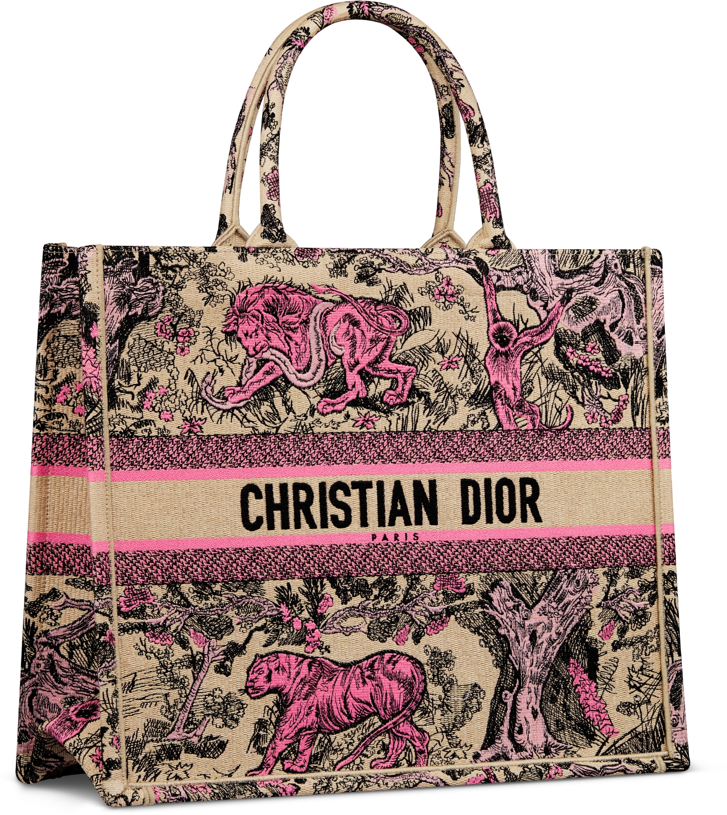 Dior Book Tote grande Dioriviera Rafia con bordado Toile de Jouy Sauvage rosa chicle 42 x 35 x 18 5 cm DIOR