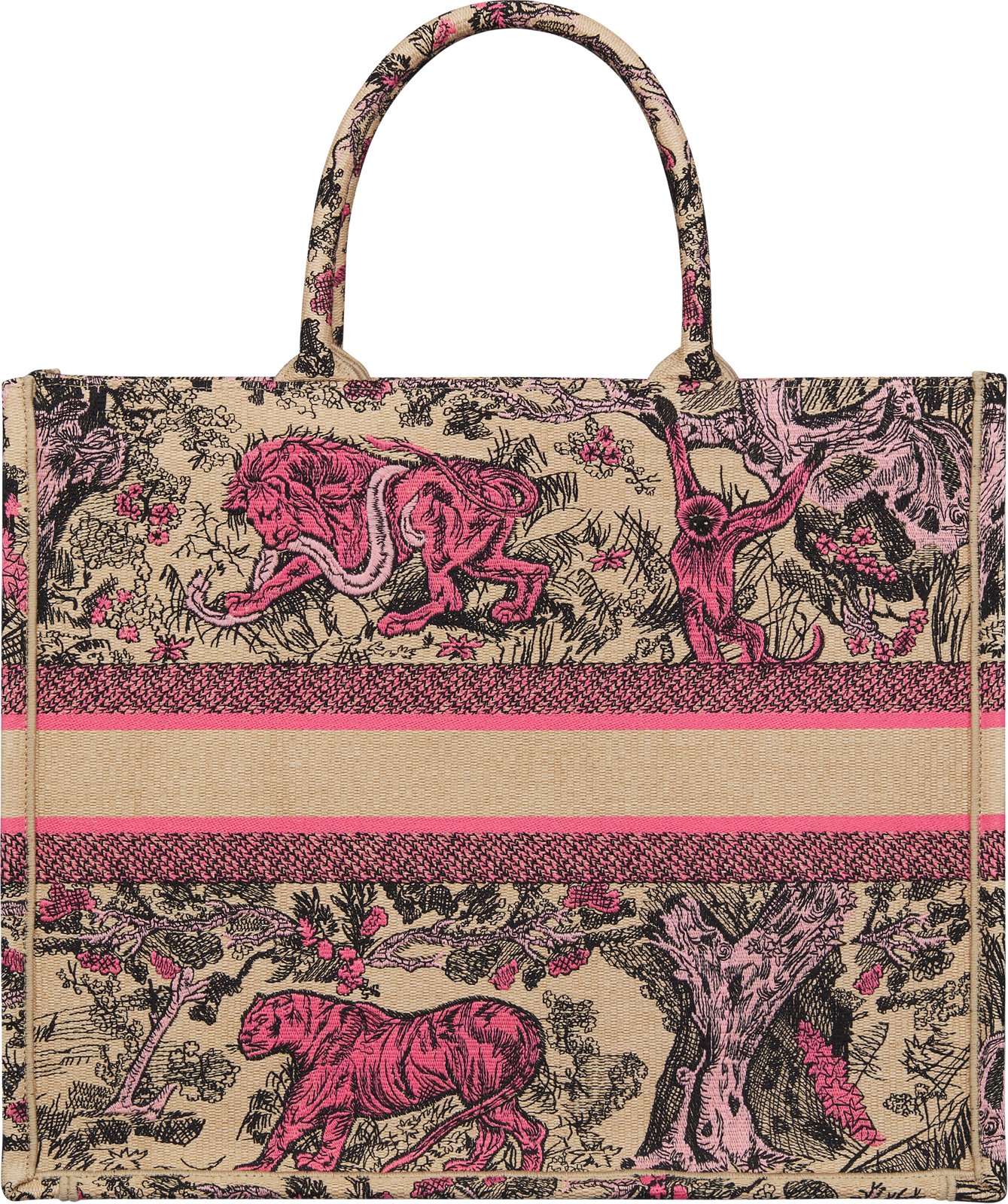 Large Dioriviera Dior Book Tote Raffia with Candy Pink Toile de Jouy Sauvage Embroidery 42 x 35 x 18.5 cm DIOR