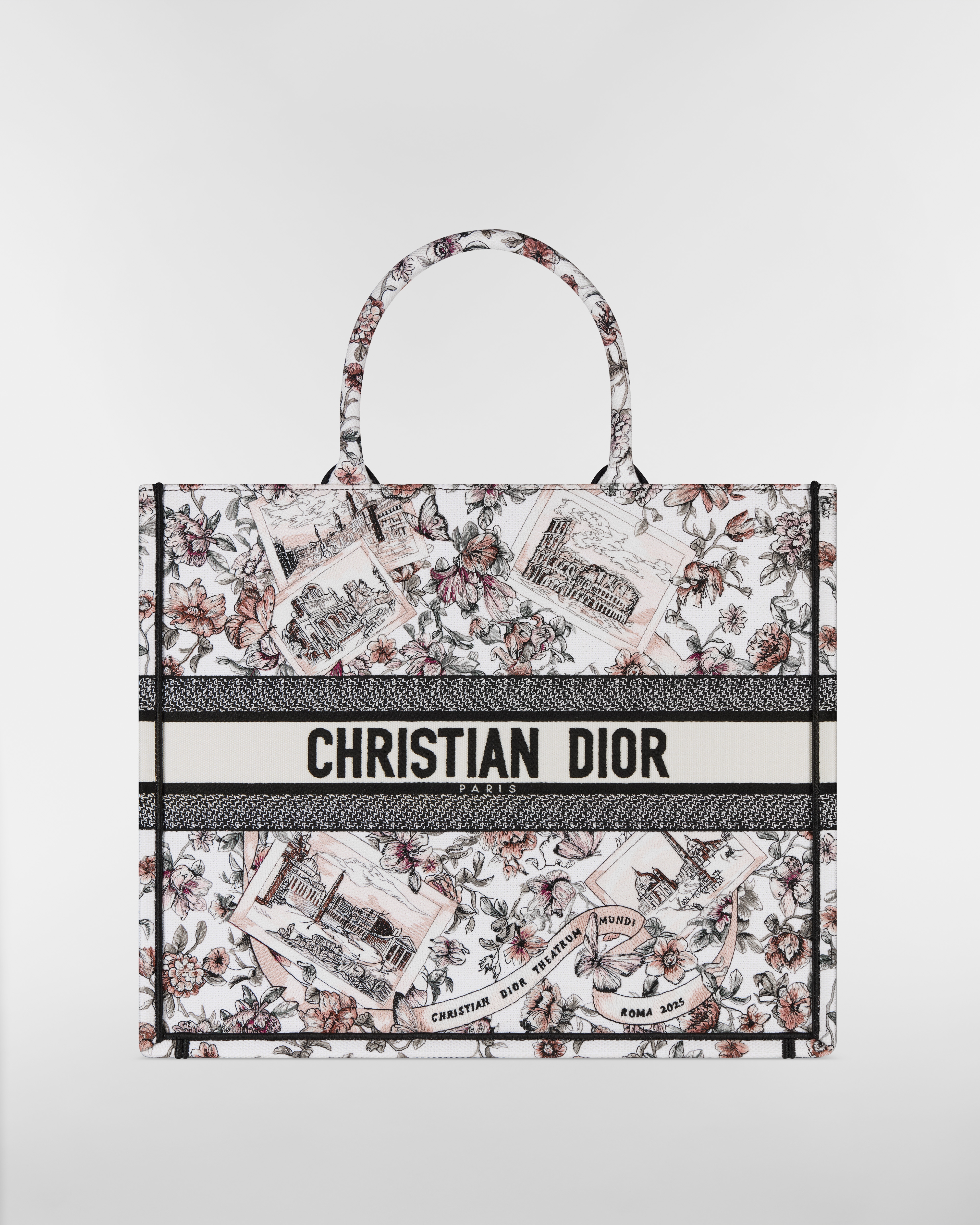 Large Dior Book Tote Pink Souvenir de Rome Embroidery (42 x 35 x 18.5 cm) E01