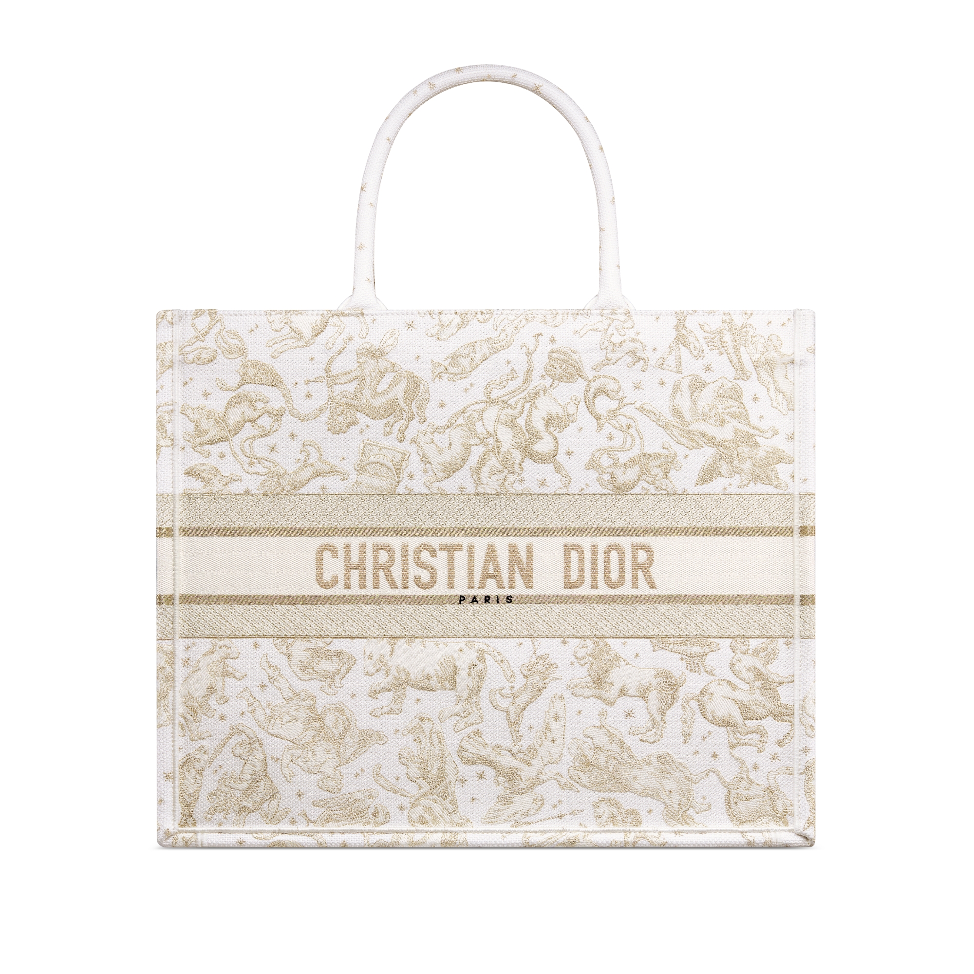 Large Dior Book Tote Latte and Gold-Tone Dior Zodiac Embroidery (42 x 35 x 18.5 cm) E01