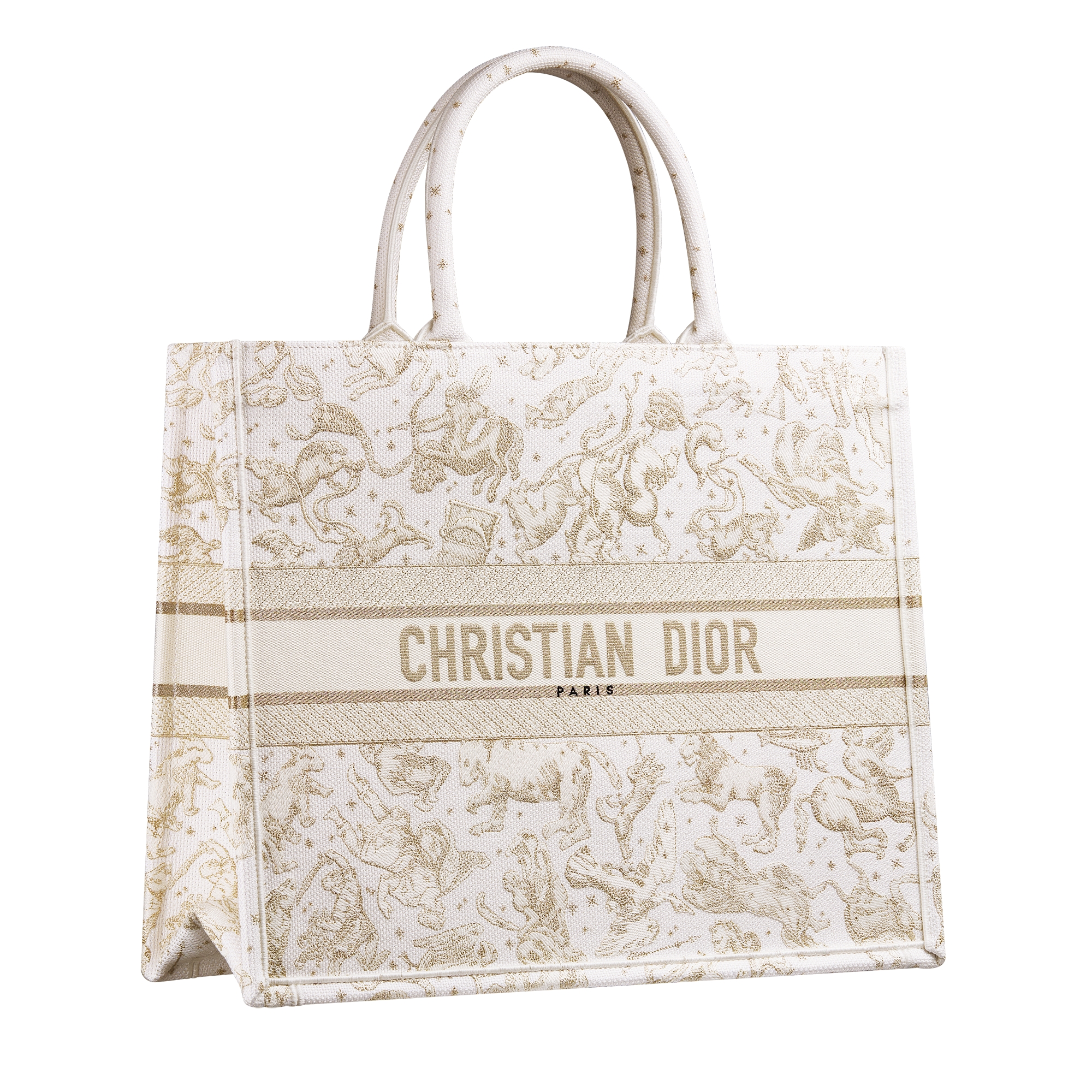 Large Dior Book Tote Latte and Gold-Tone Dior Zodiac Embroidery (42 x 35 x 18.5 cm) E03