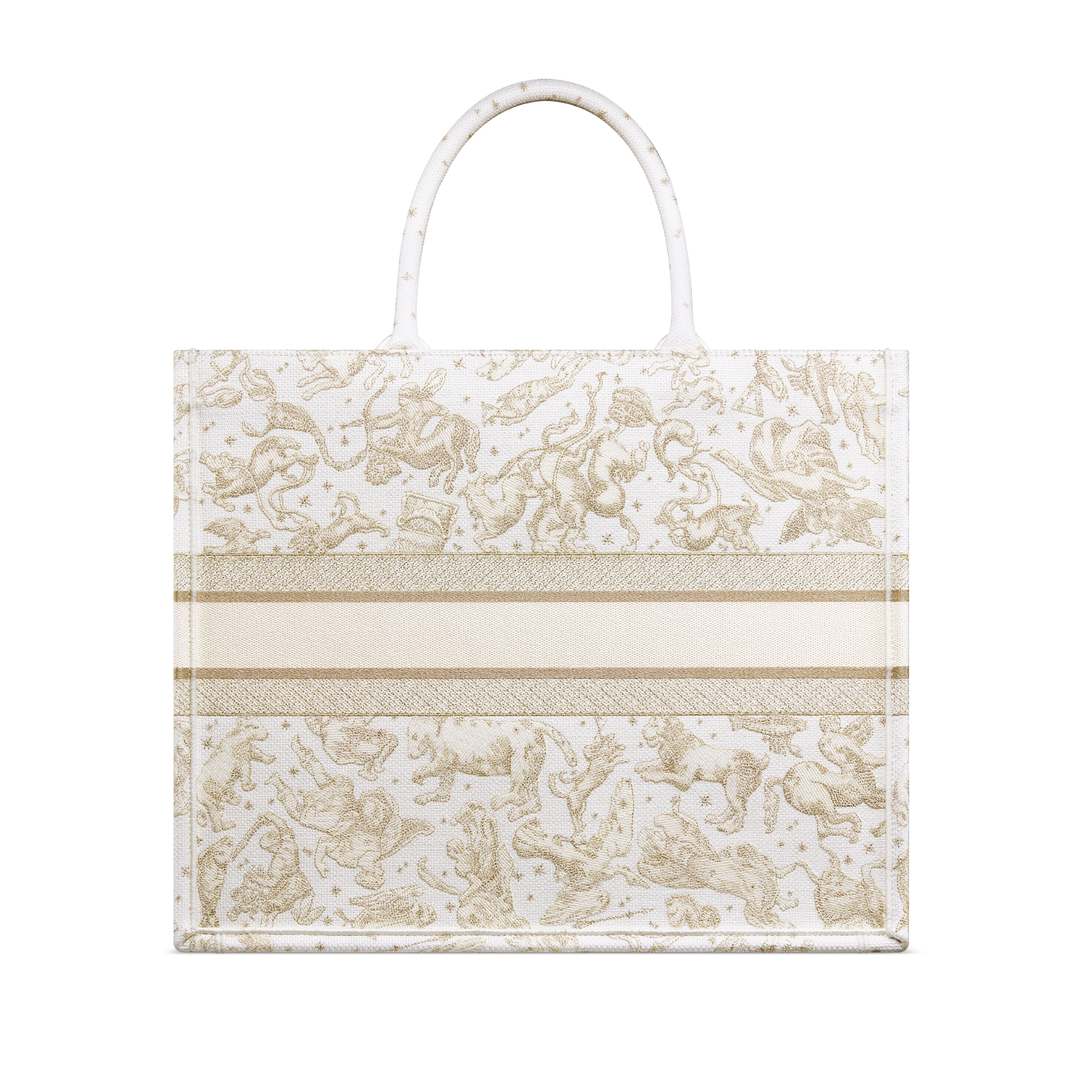 Dior Book Tote 라지 백 라떼 & 골드 톤 Dior Zodiac 자수 (42 x 35 x 18.5cm) E08