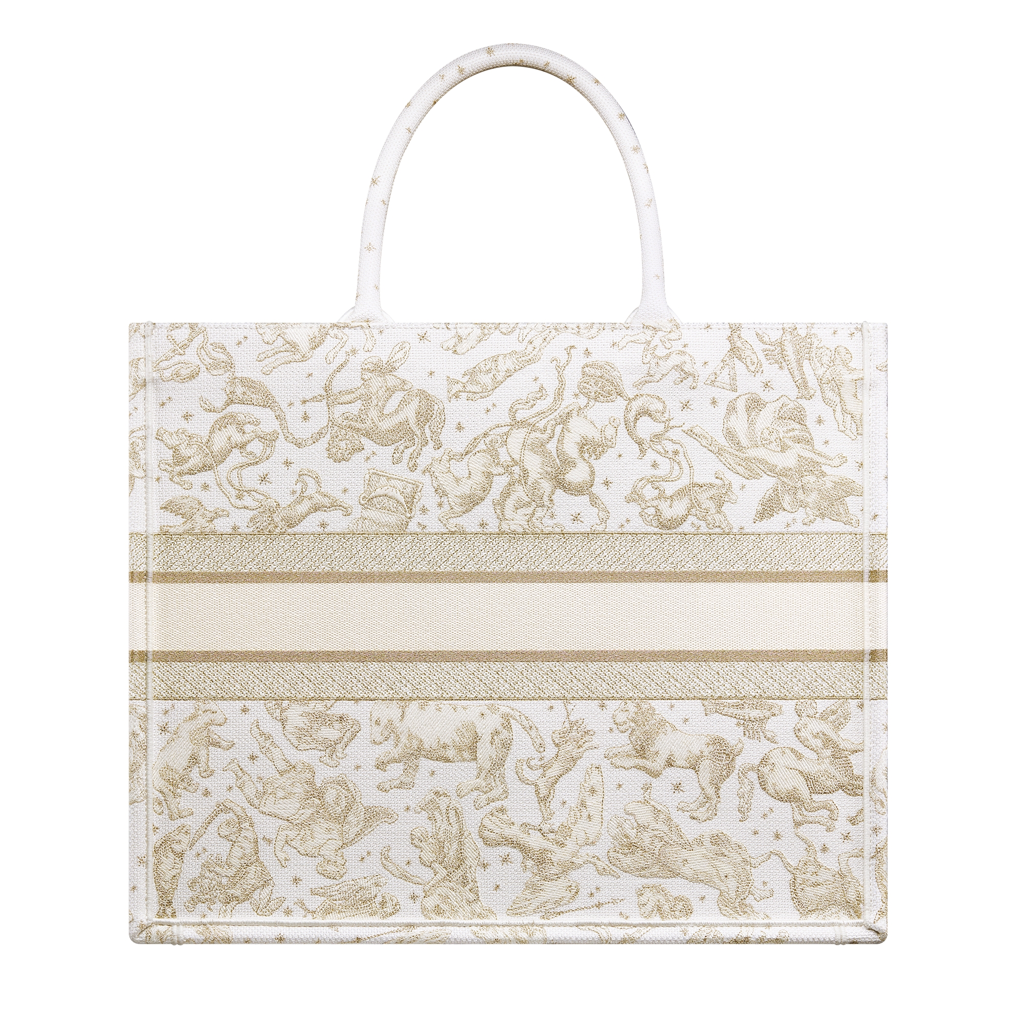 Large Dior Book Tote Latte and Gold-Tone Dior Zodiac Embroidery (42 x 35 x 18.5 cm) E08