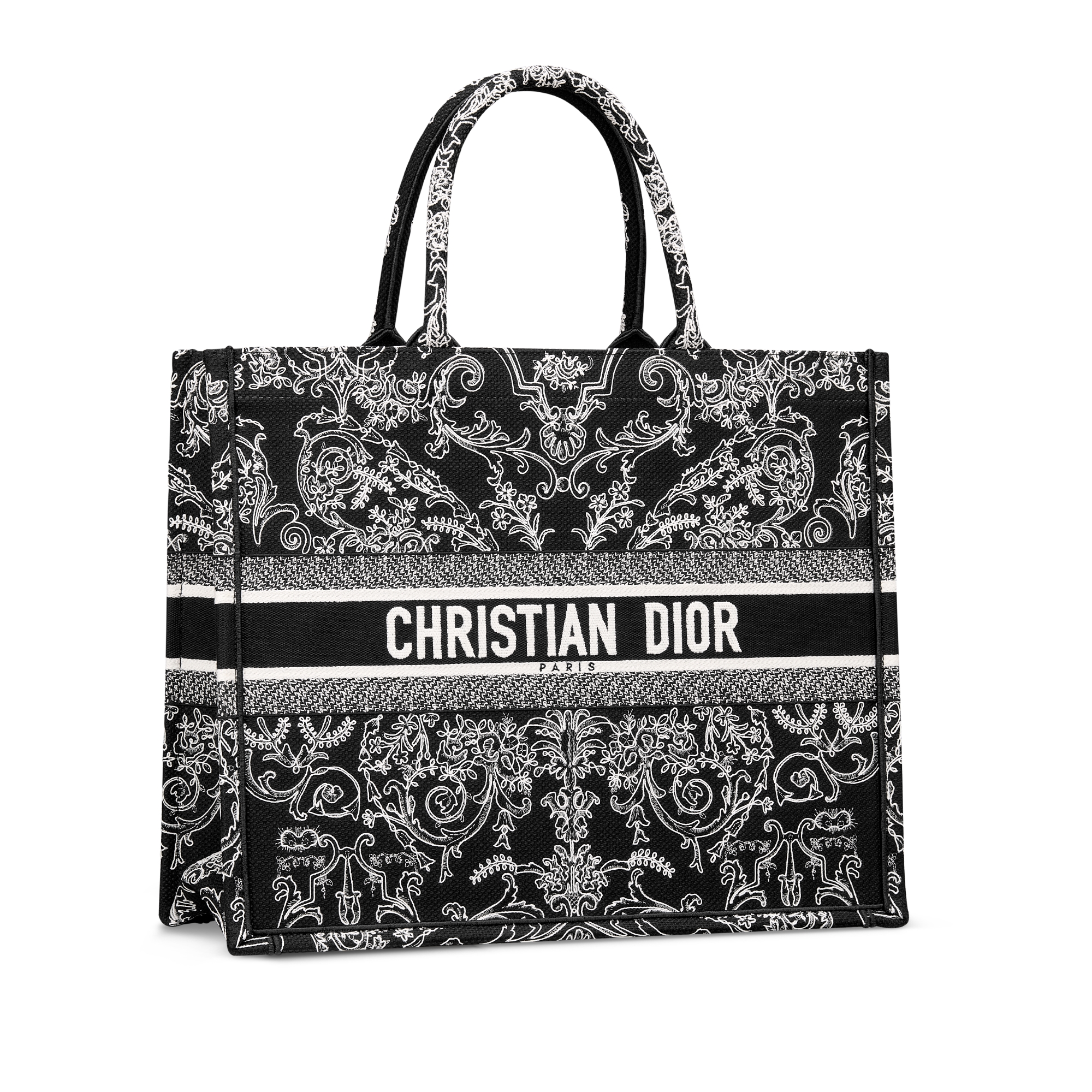 Large Dior Book Tote Black Multicolor Dioresque Butterfly Cornely Embroidery (42 x 35 x 18.5 cm) E03