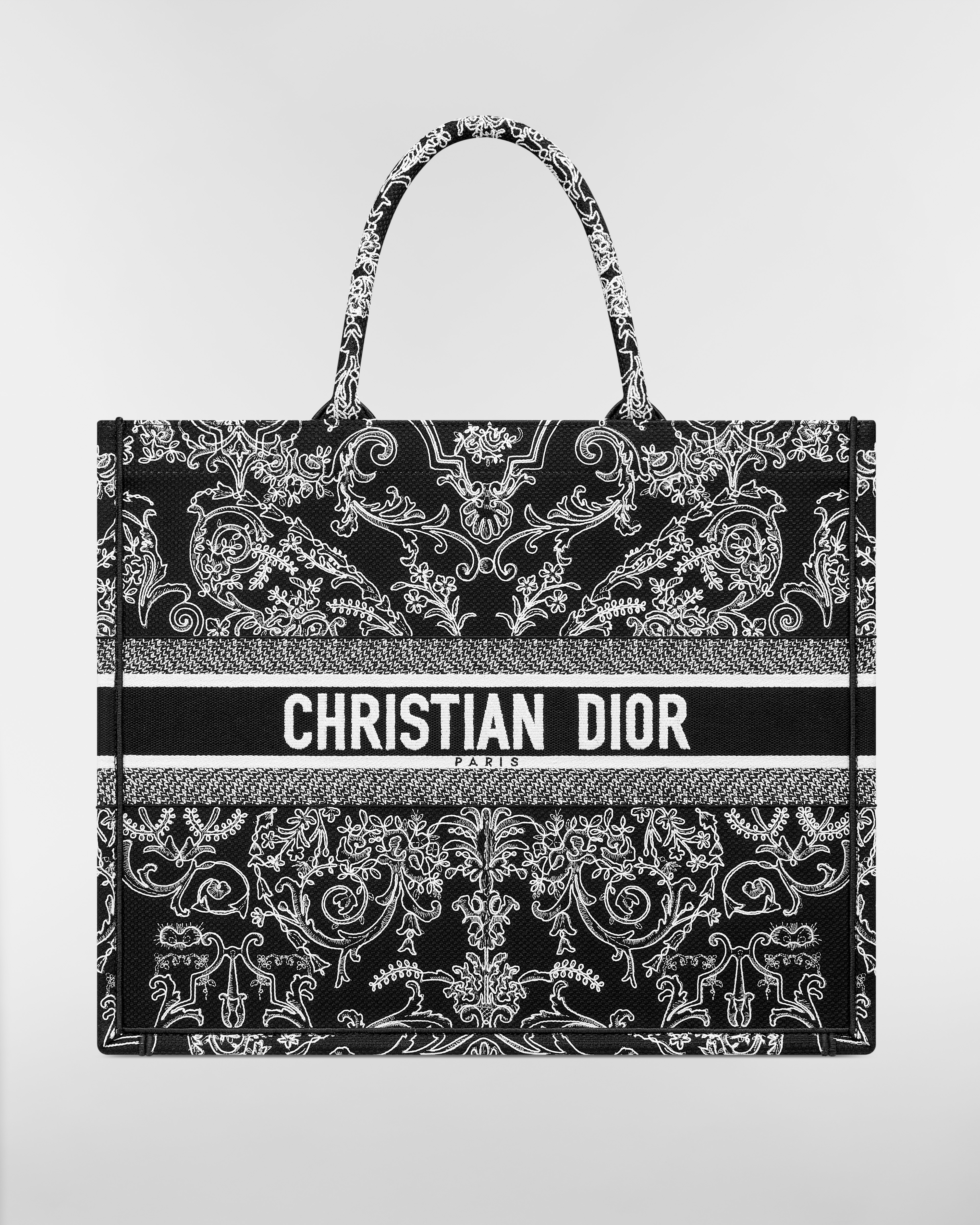 Bolsa Dior Book Tote grande Bordado Dioresque Butterfly com efeito cornely multicolorido em fundo preto (42 x 35 x 18,5 cm) E01